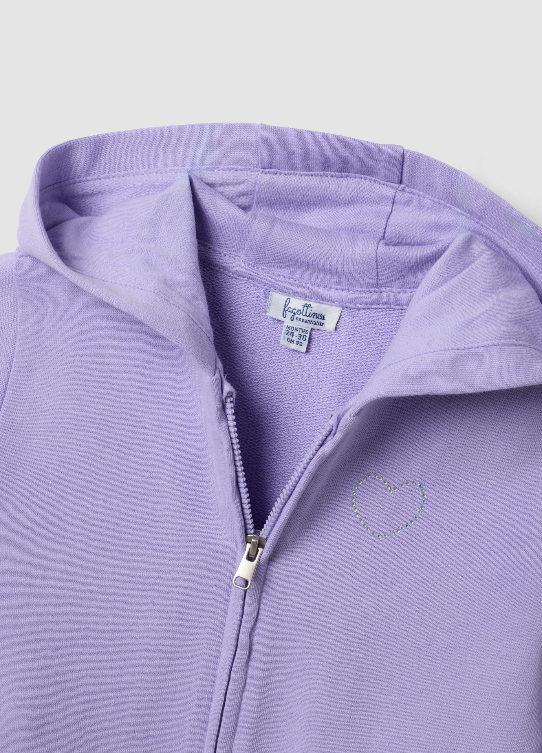 Felpa viola con cappuccio in puro cotone organico con stella regular fit per bimba