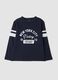 Blue pure cotton T-shirt with college print, regular fit_0