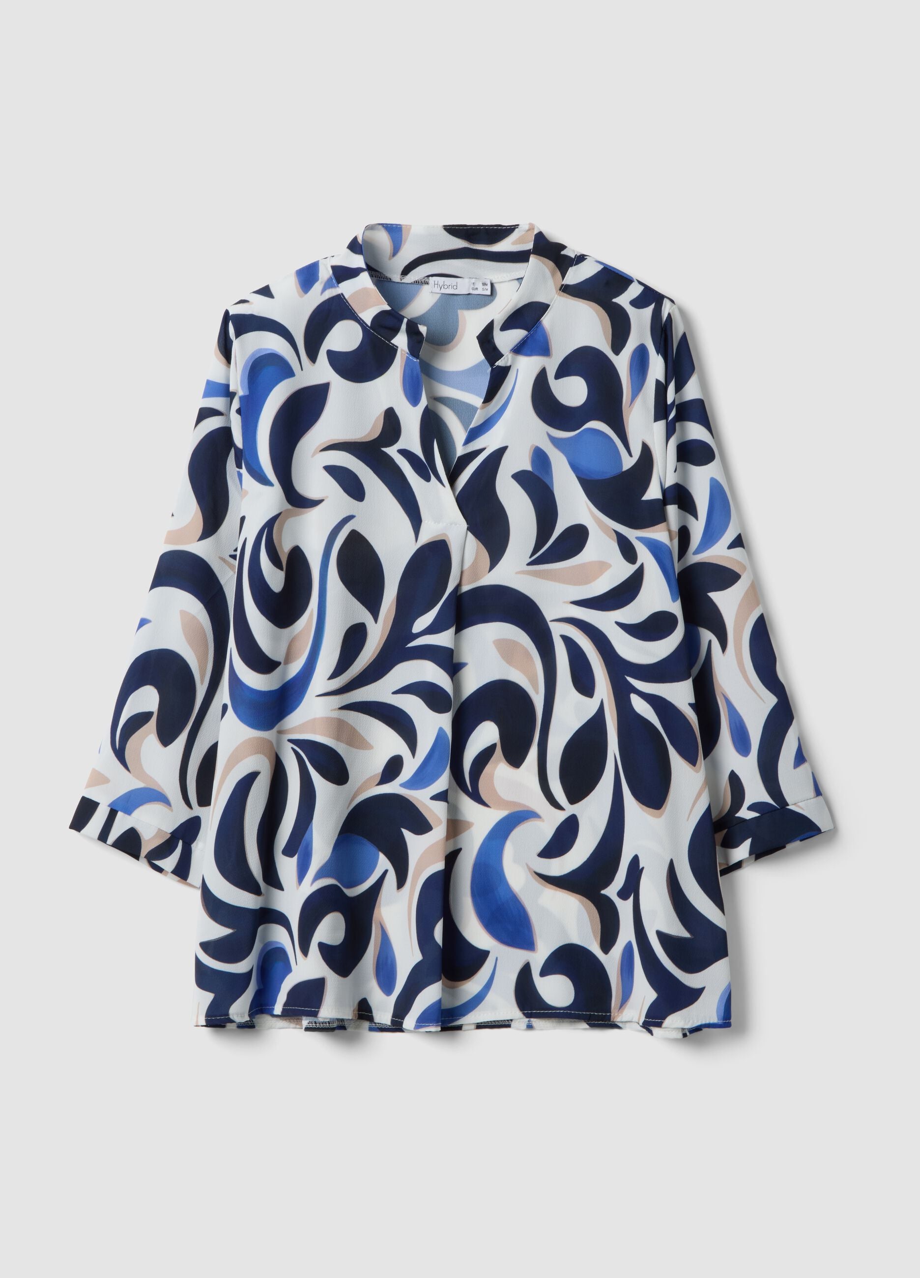 Multicolour patterned long-sleeve V-neck blouse