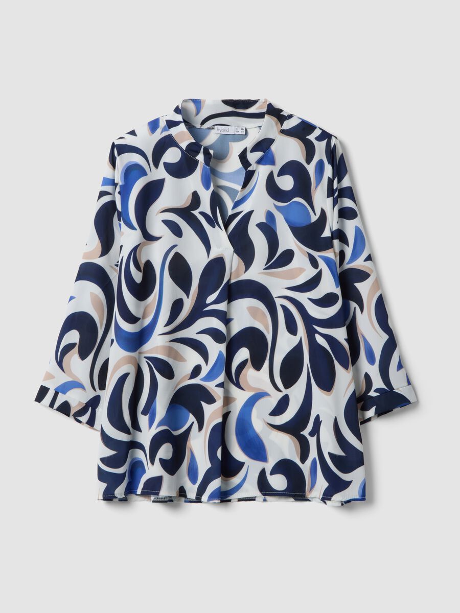 Multicolour patterned long-sleeve V-neck blouse_4
