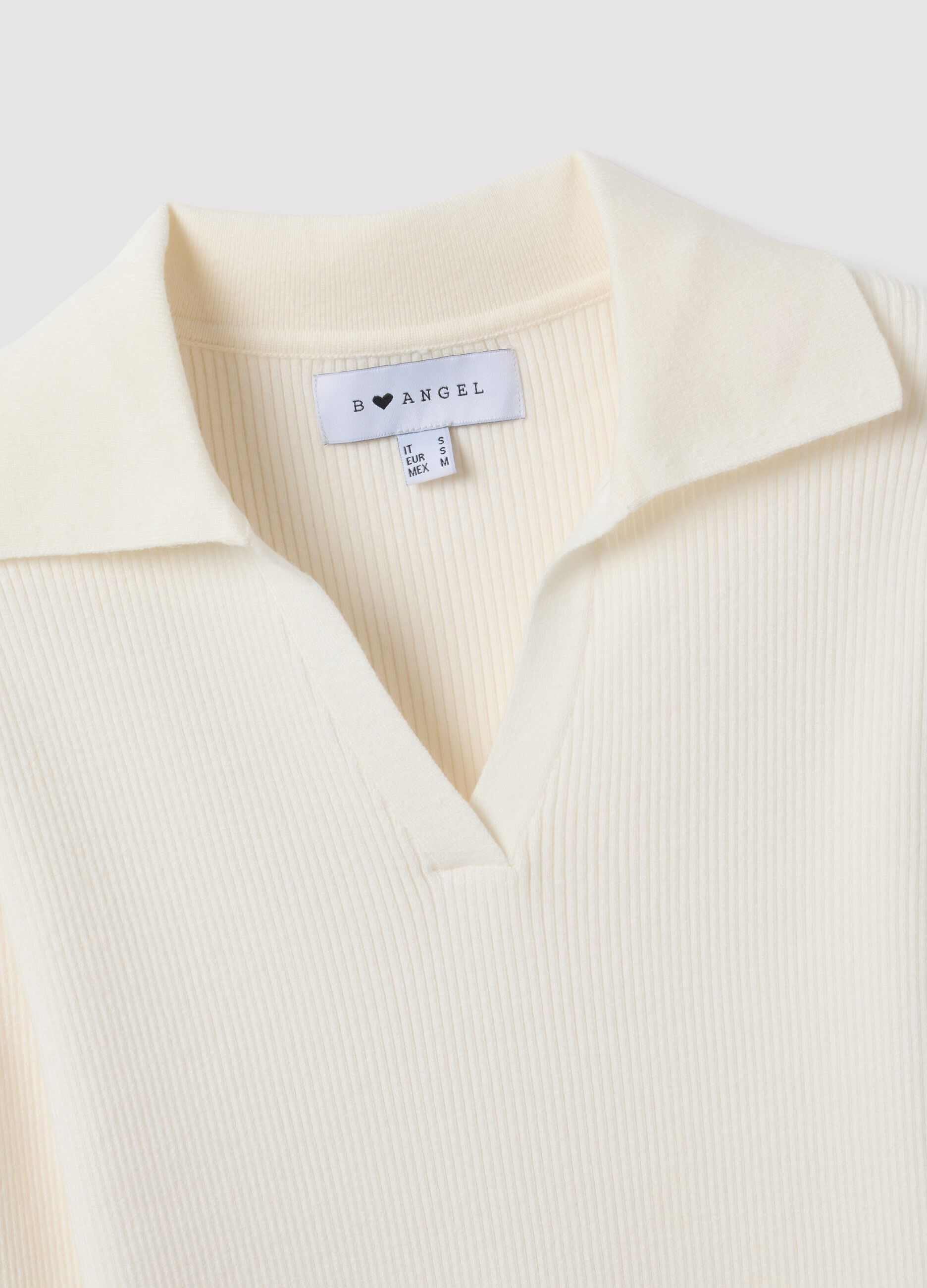 White fitted viscose-blend polo-collar top