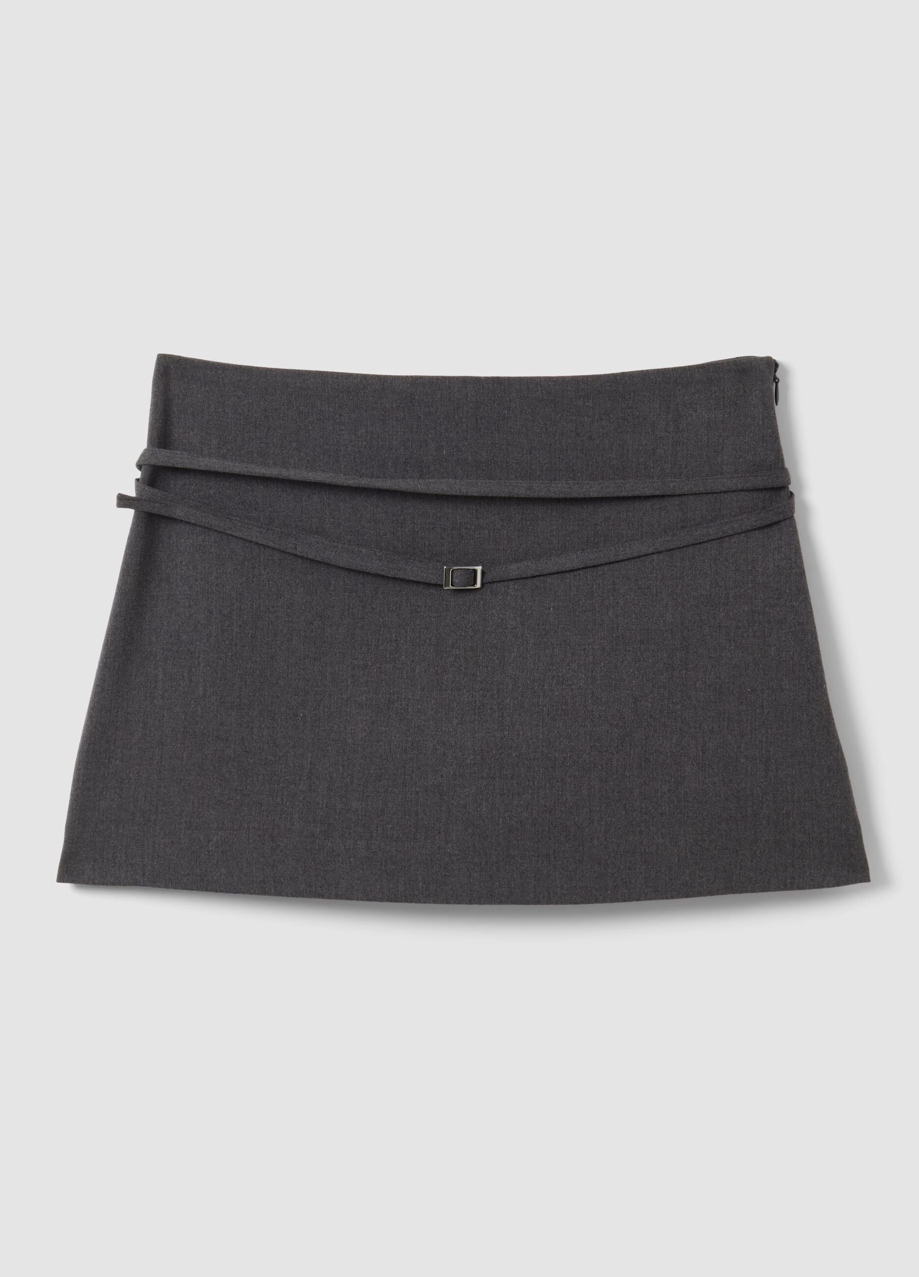 Grey Stretch Viscose Mini Skirt with Belt