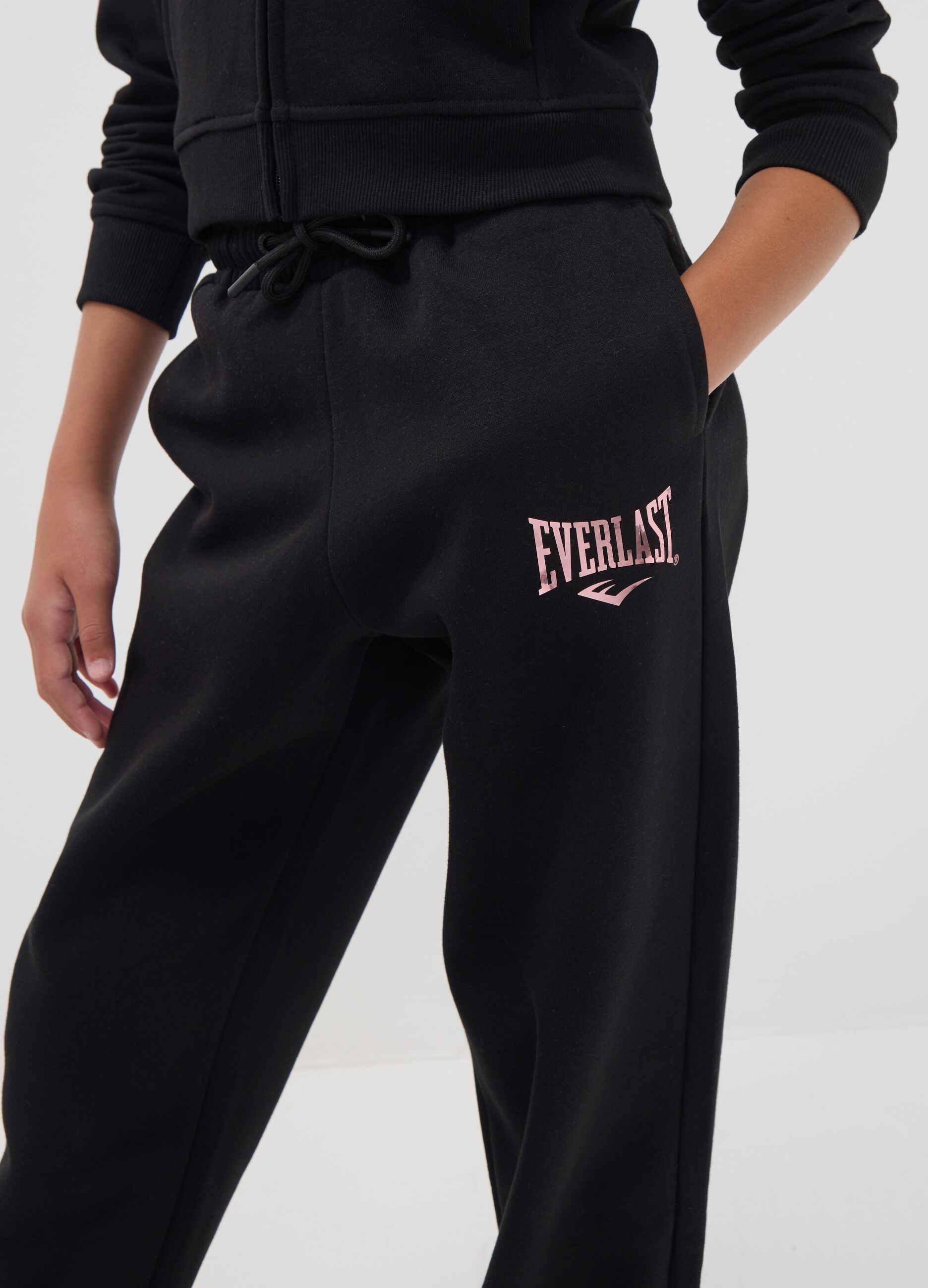 Black cotton-blend girls&rsquo; joggers, regular fit