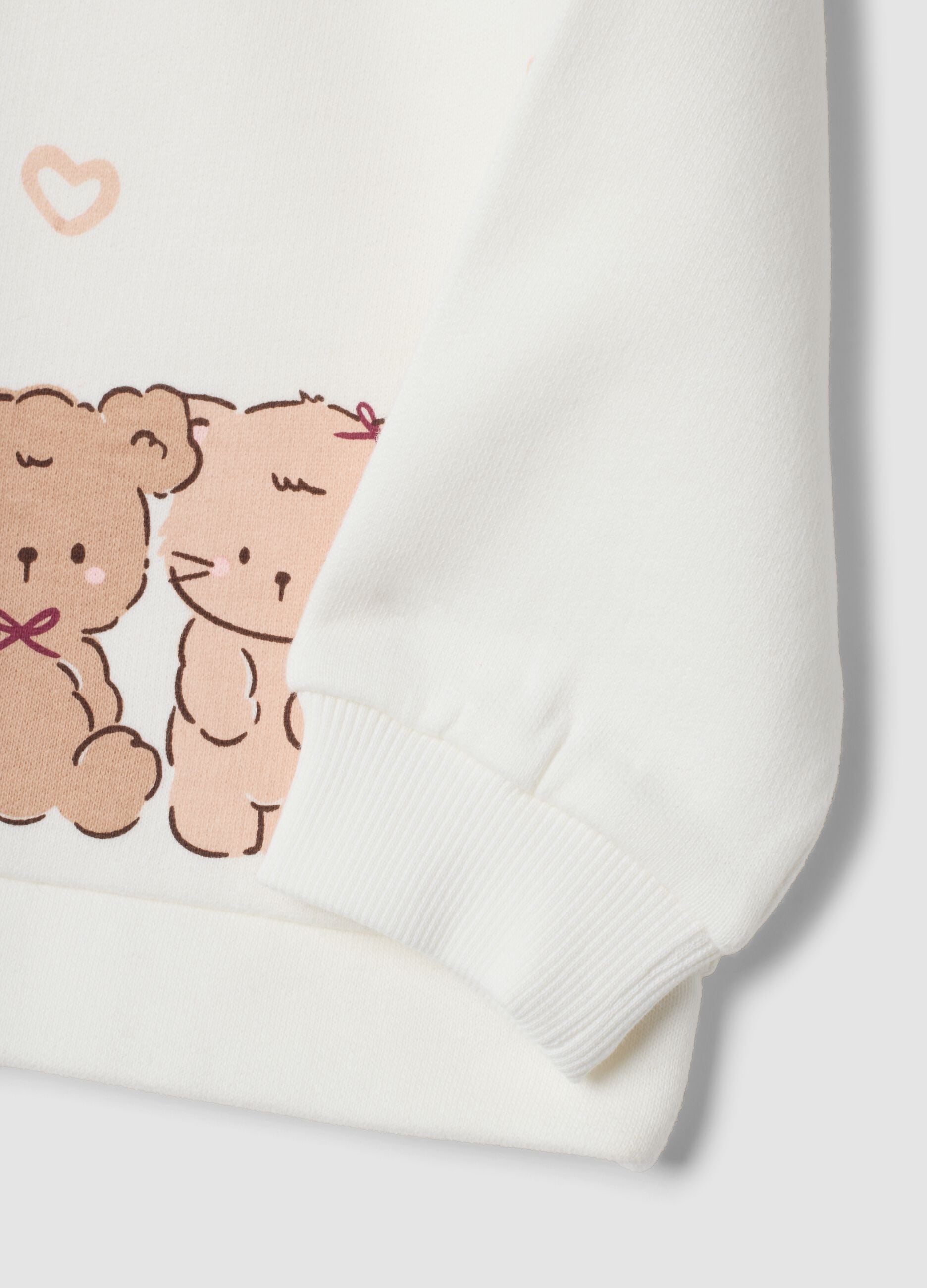 White pure cotton sweatshirt with crew neck and print