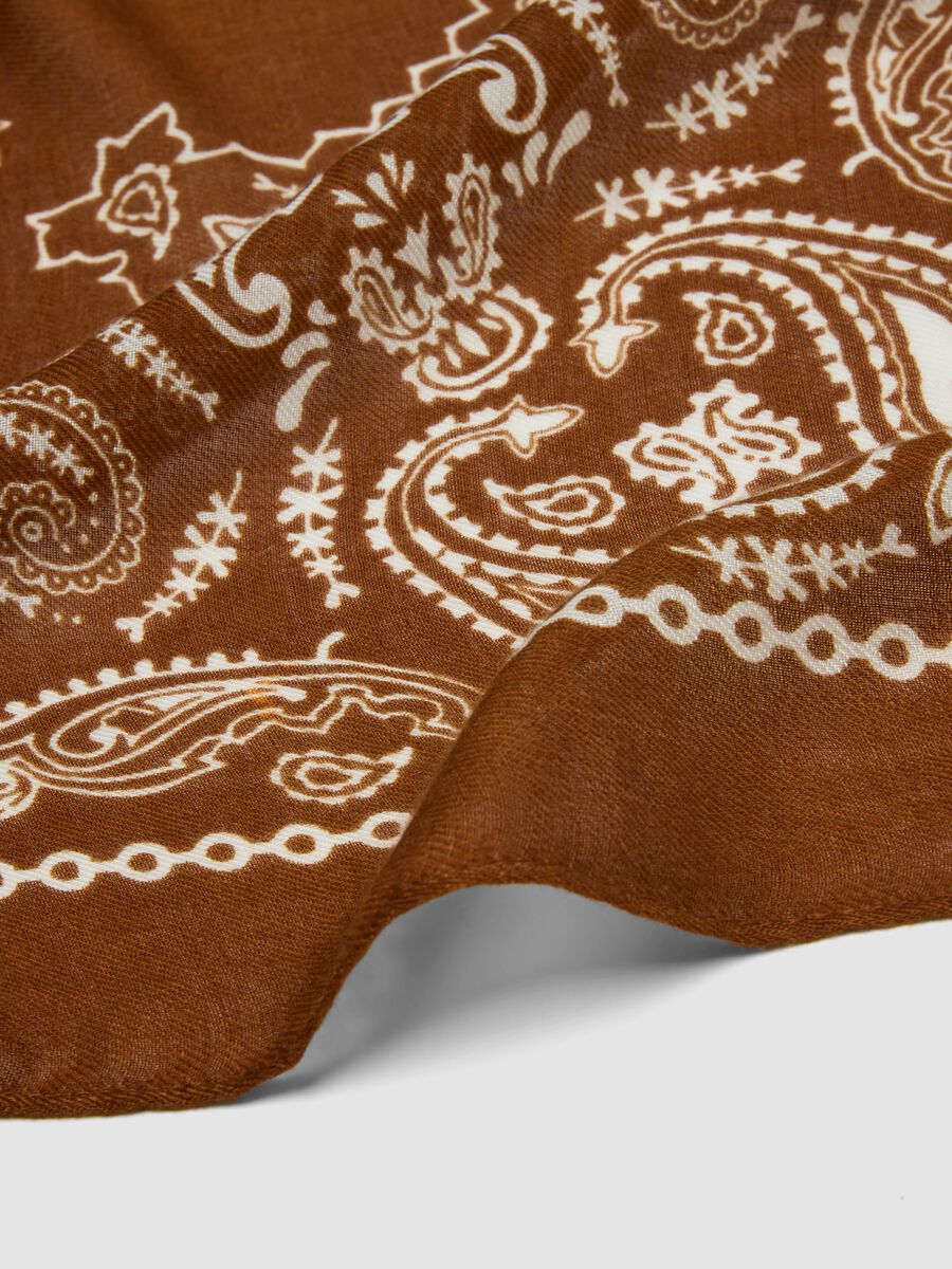 Sciarpa marrone in misto lana con stampa paisley_2