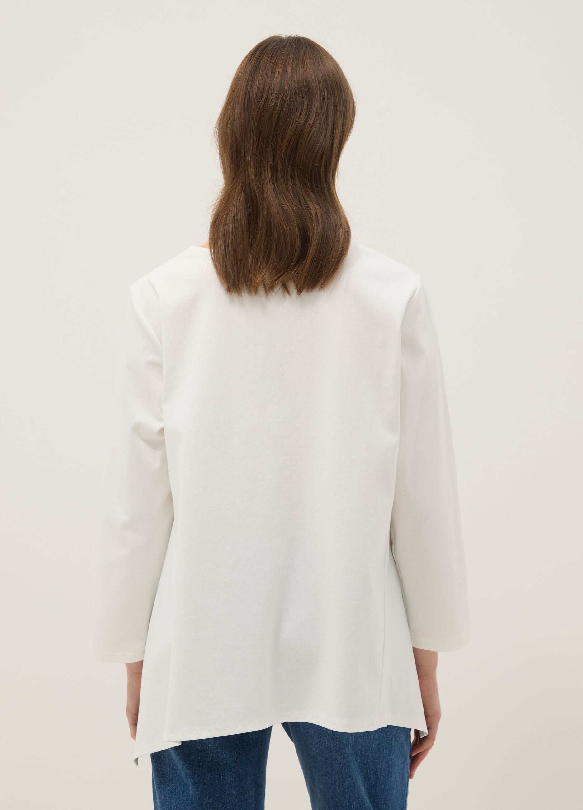 White stretch cotton button-up blouse, regular fit