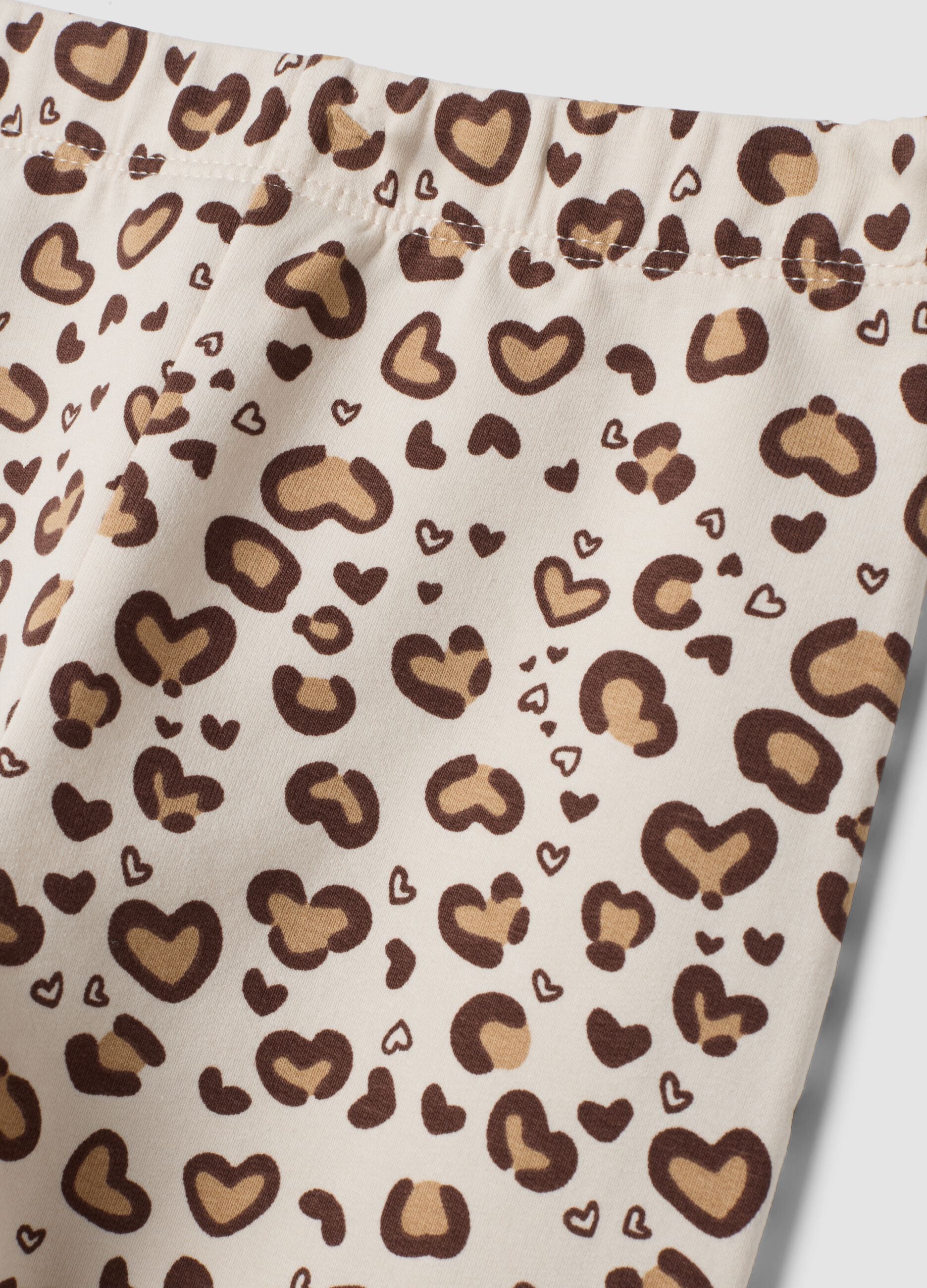 Beige stretch cotton leggings with animal print