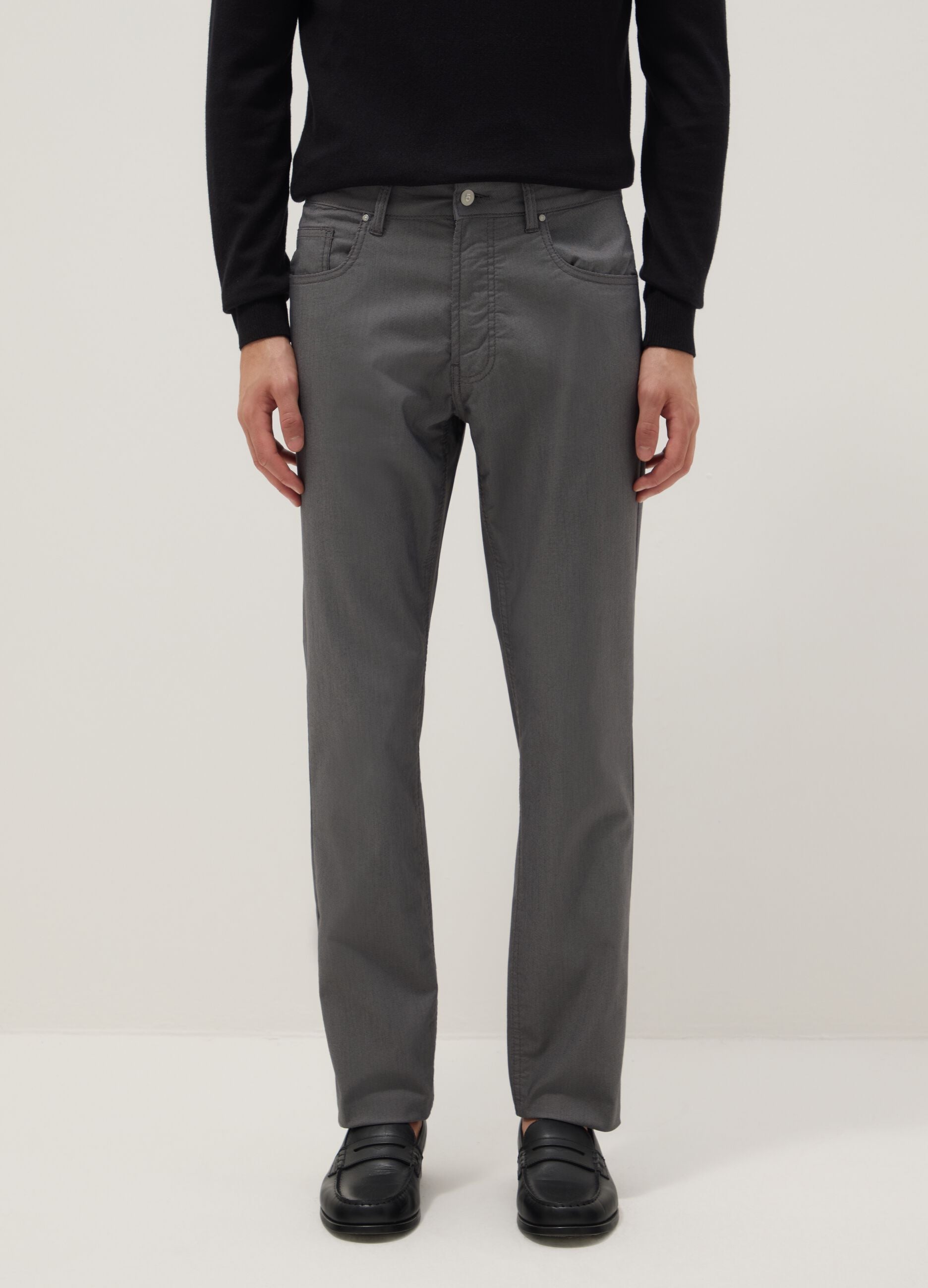 Grey stretch cotton blend slim fit chino trousers