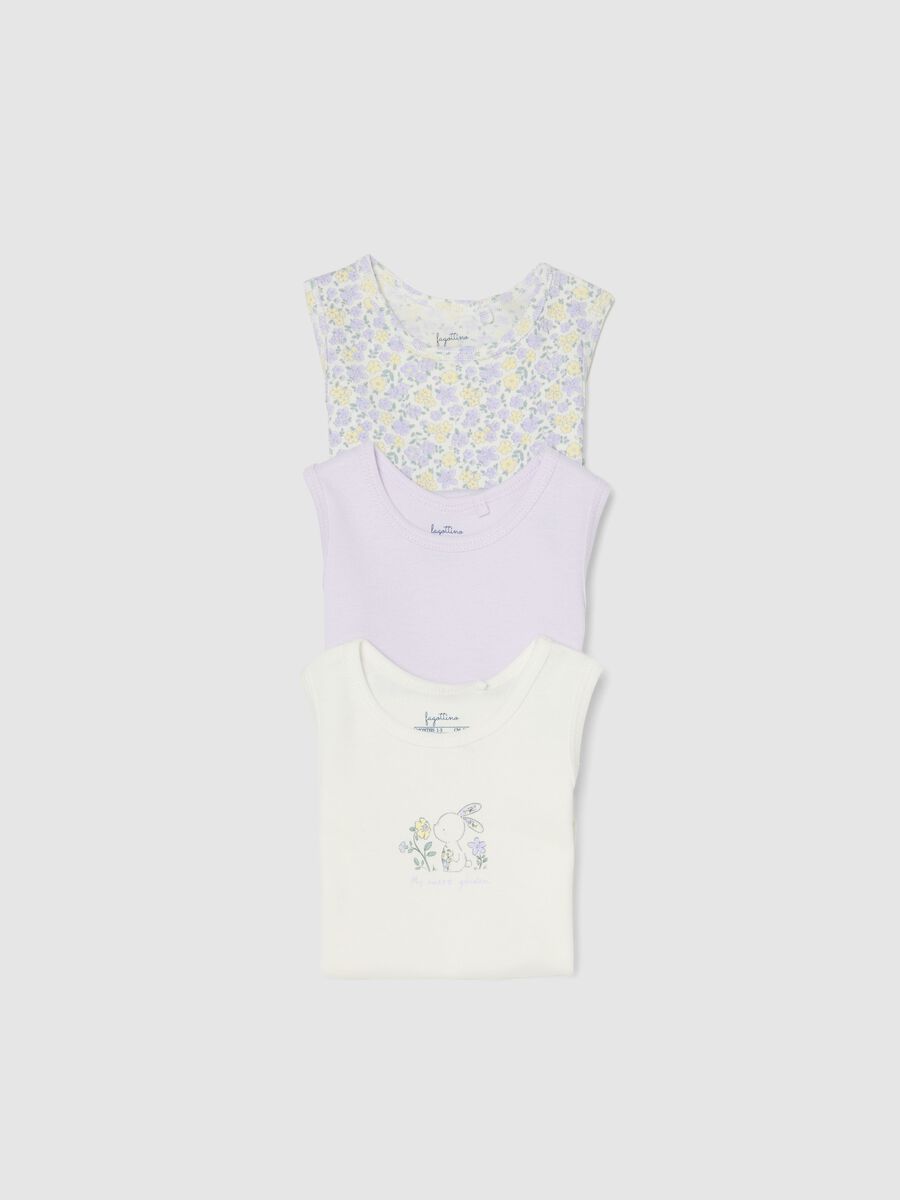 Tripack sleeveless bodysuits in multicolour pure cotton for infant girls_3