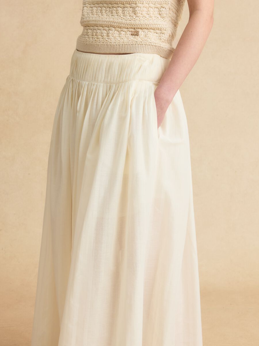 Beige pure cotton midi skirt_3