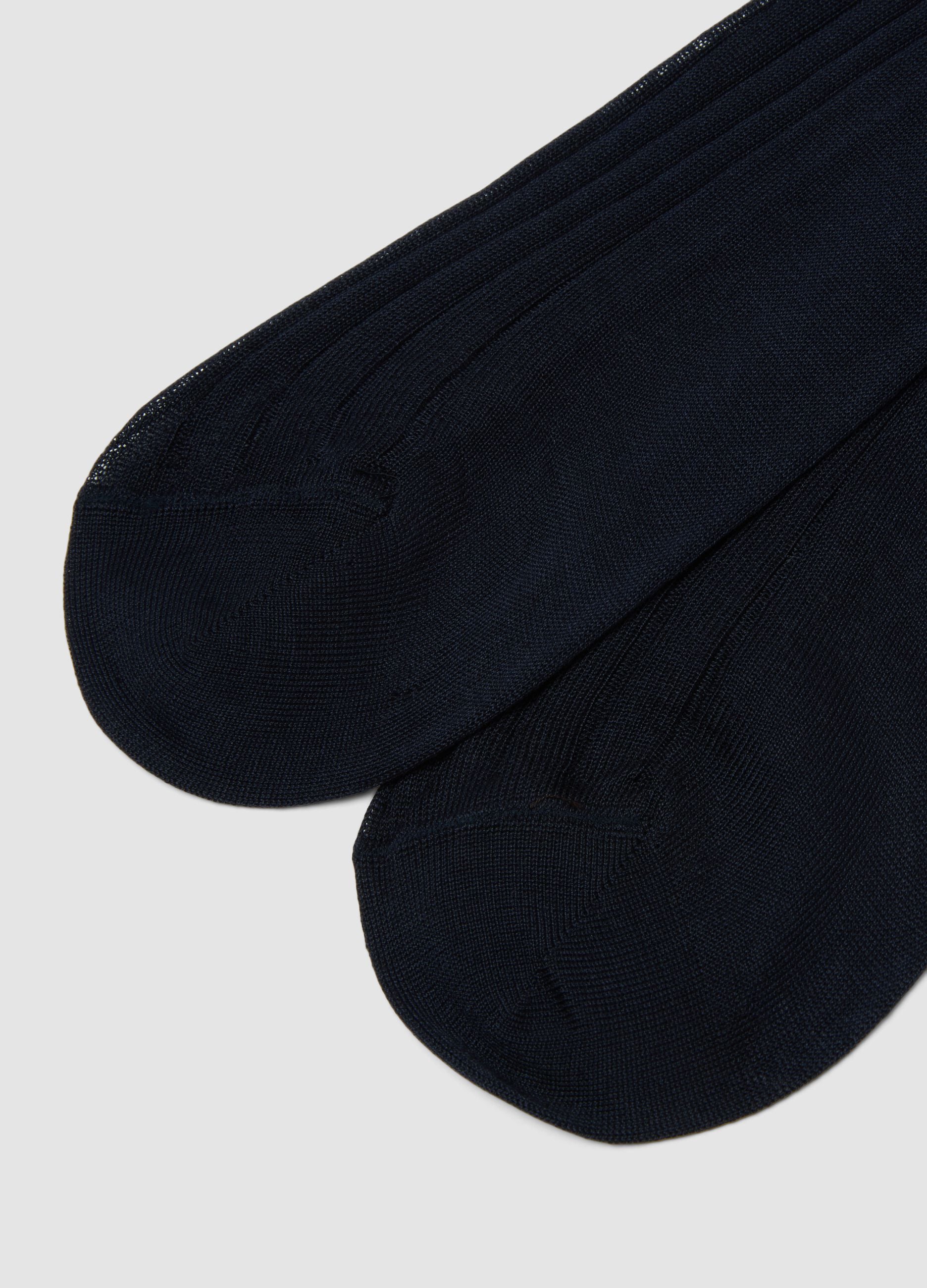 Blue ribbed pure cotton long socks