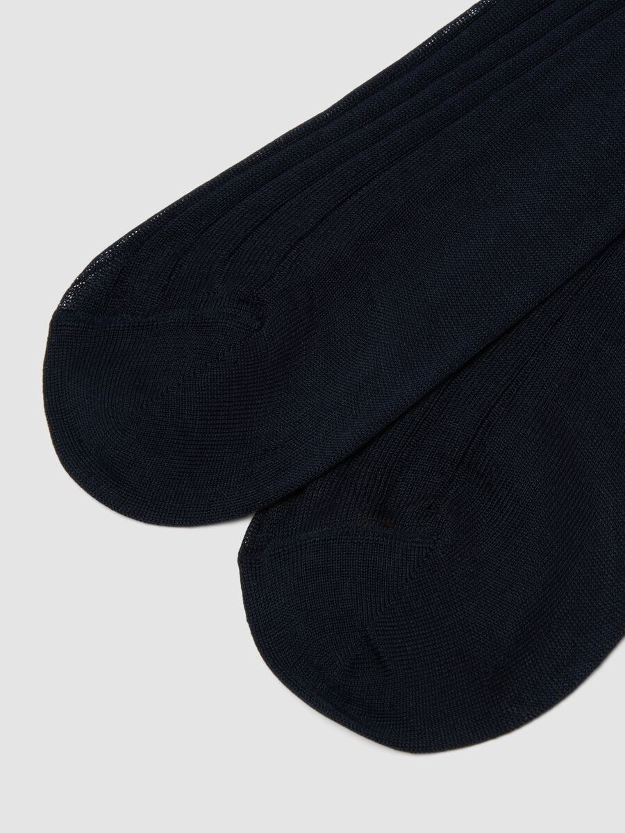 Blue ribbed pure cotton long socks_1