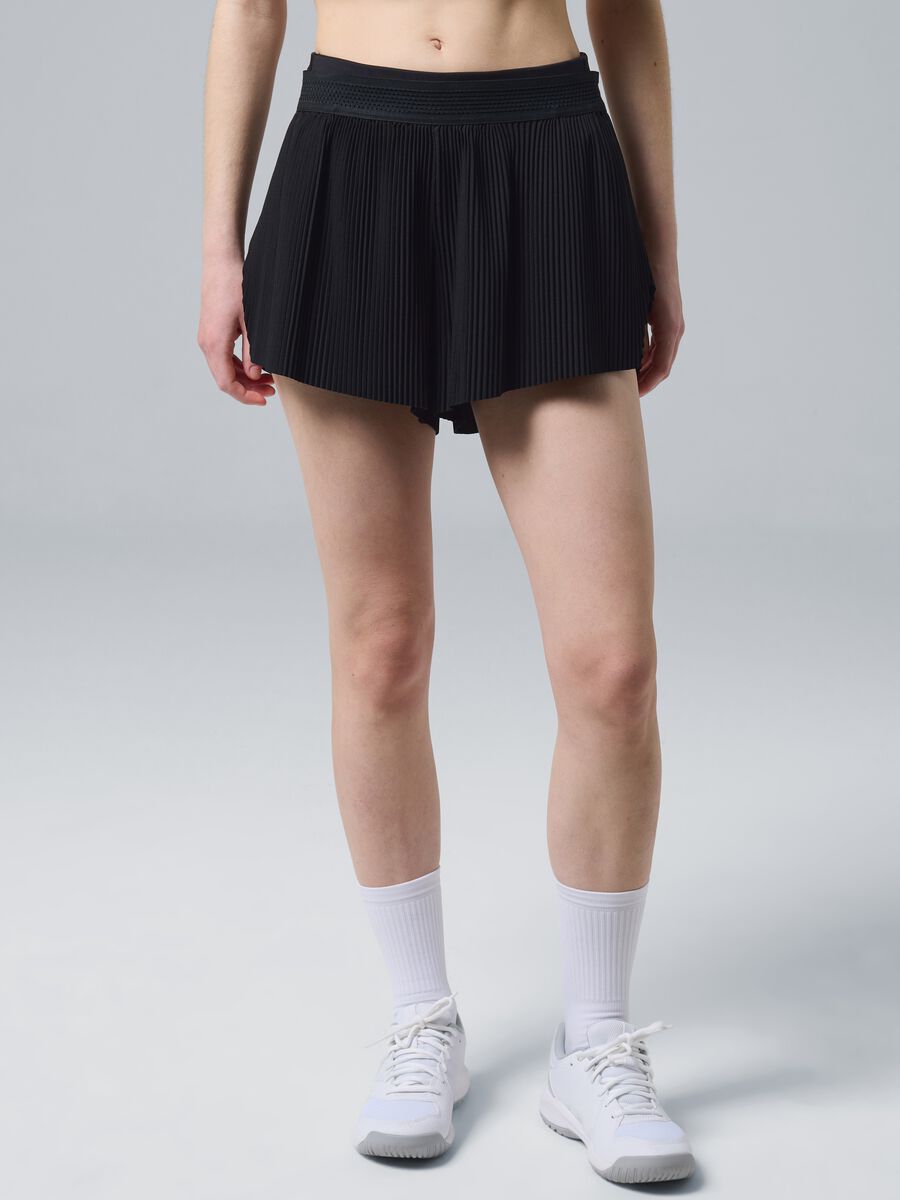 Black ALTAVIA COURT pleated sports shorts in stretch fabric with removable inner short_1
