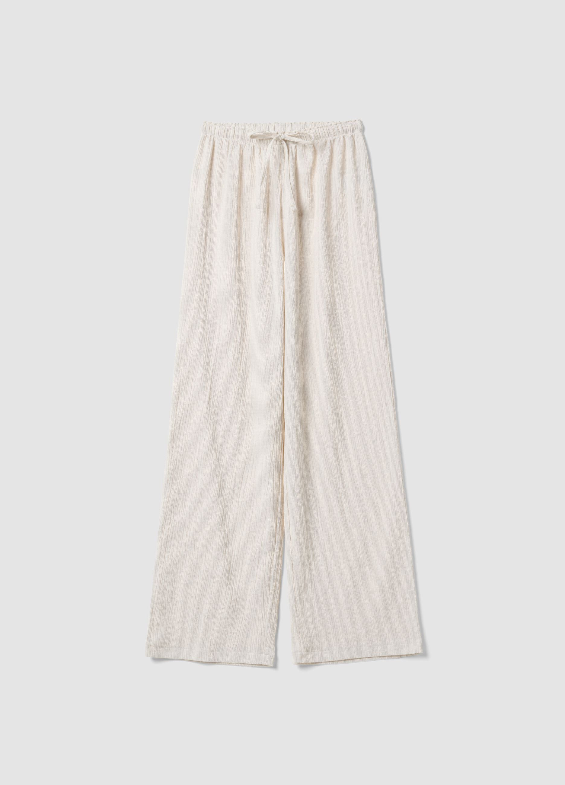 Beige stretch-fabric palazzo trousers