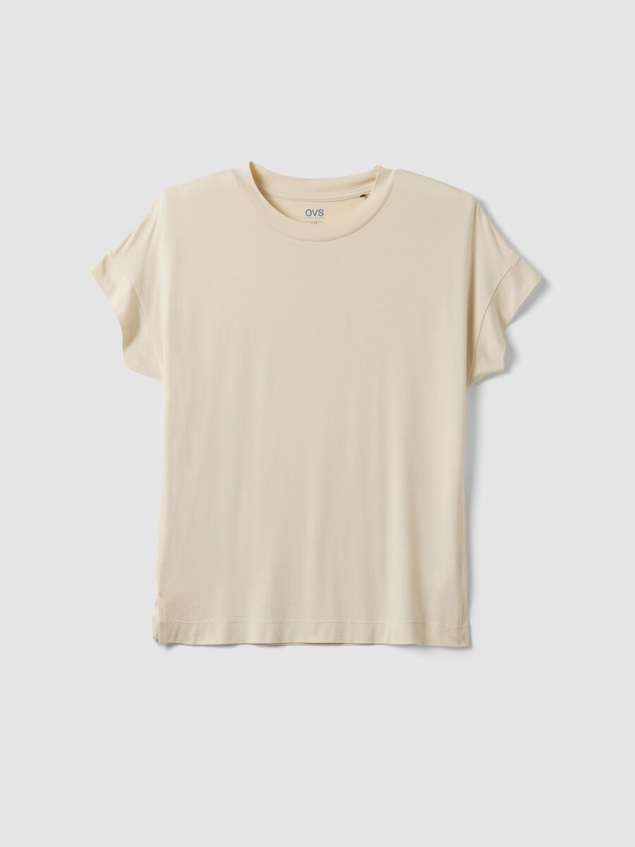 Beige short-sleeve stretch viscose T-shirt_4