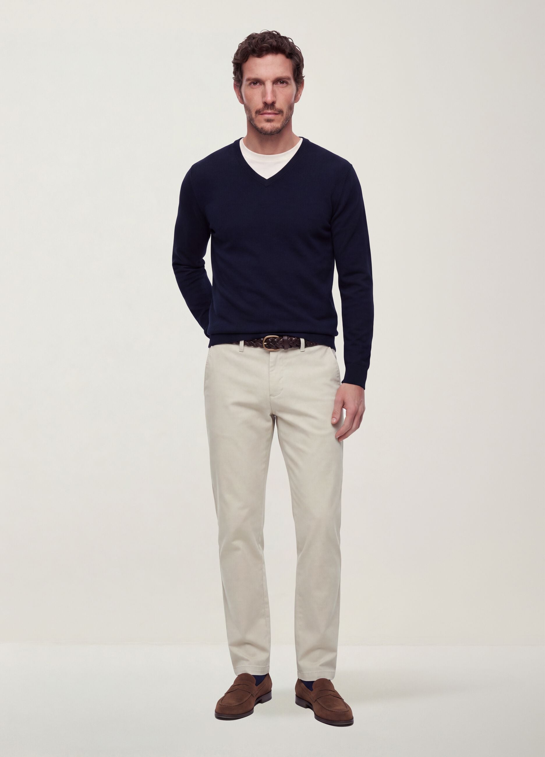 Blue viscose-blend V-neck jumper, regular fit