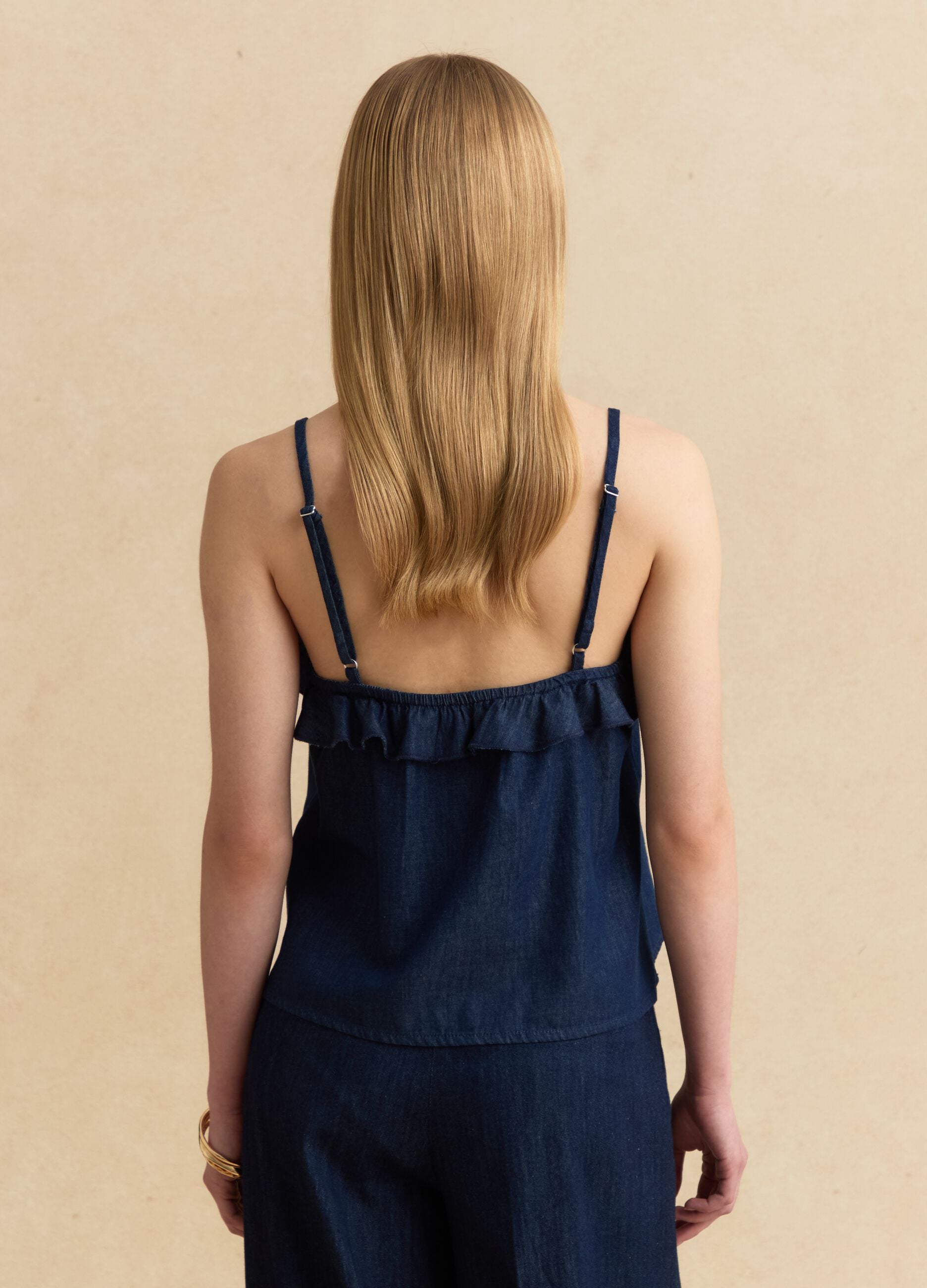 Blue pure cotton top with ruffle