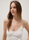 White stretch cotton fitted top with lace trim_0