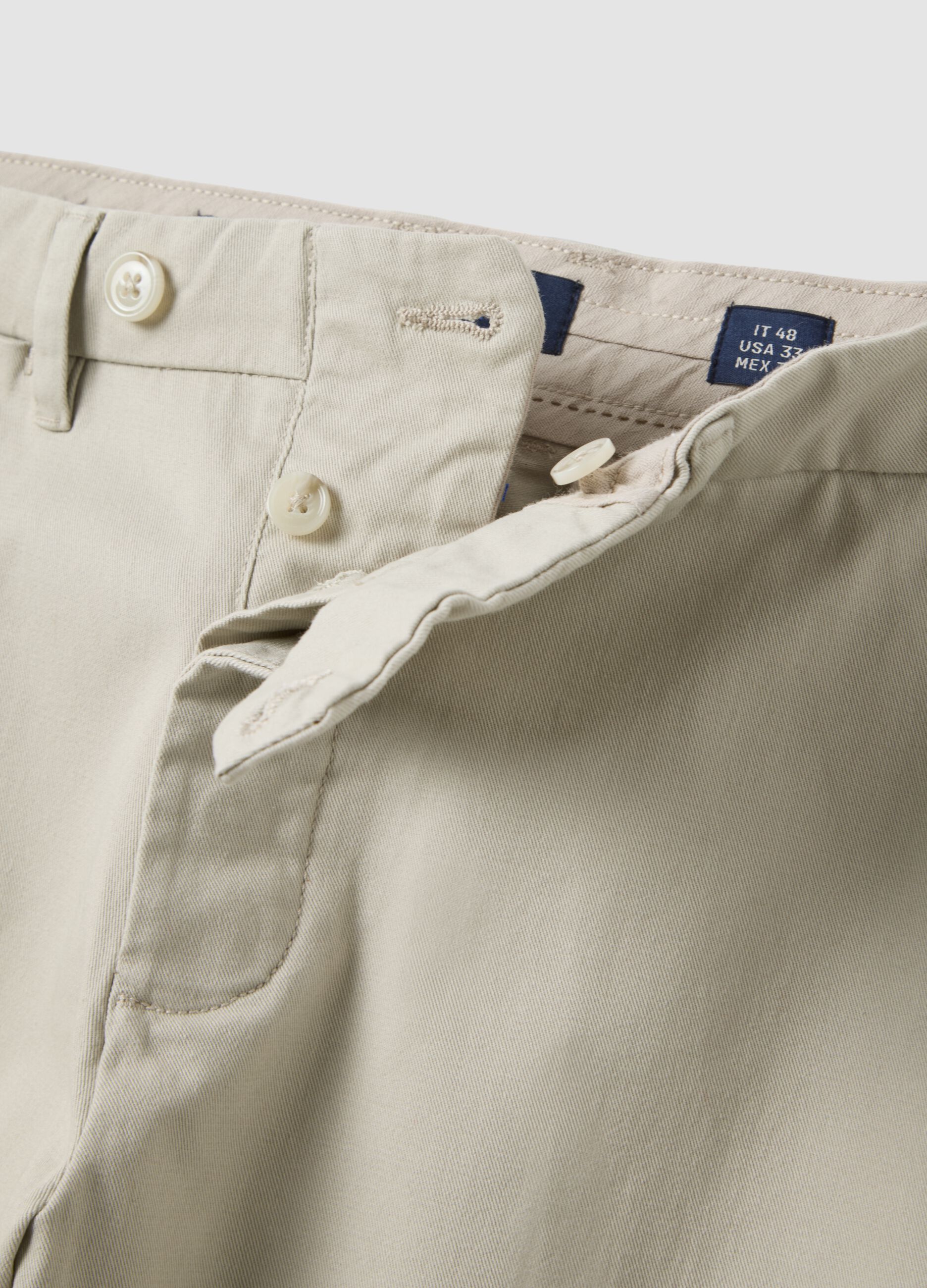 Beige pure cotton regular-fit chino trousers