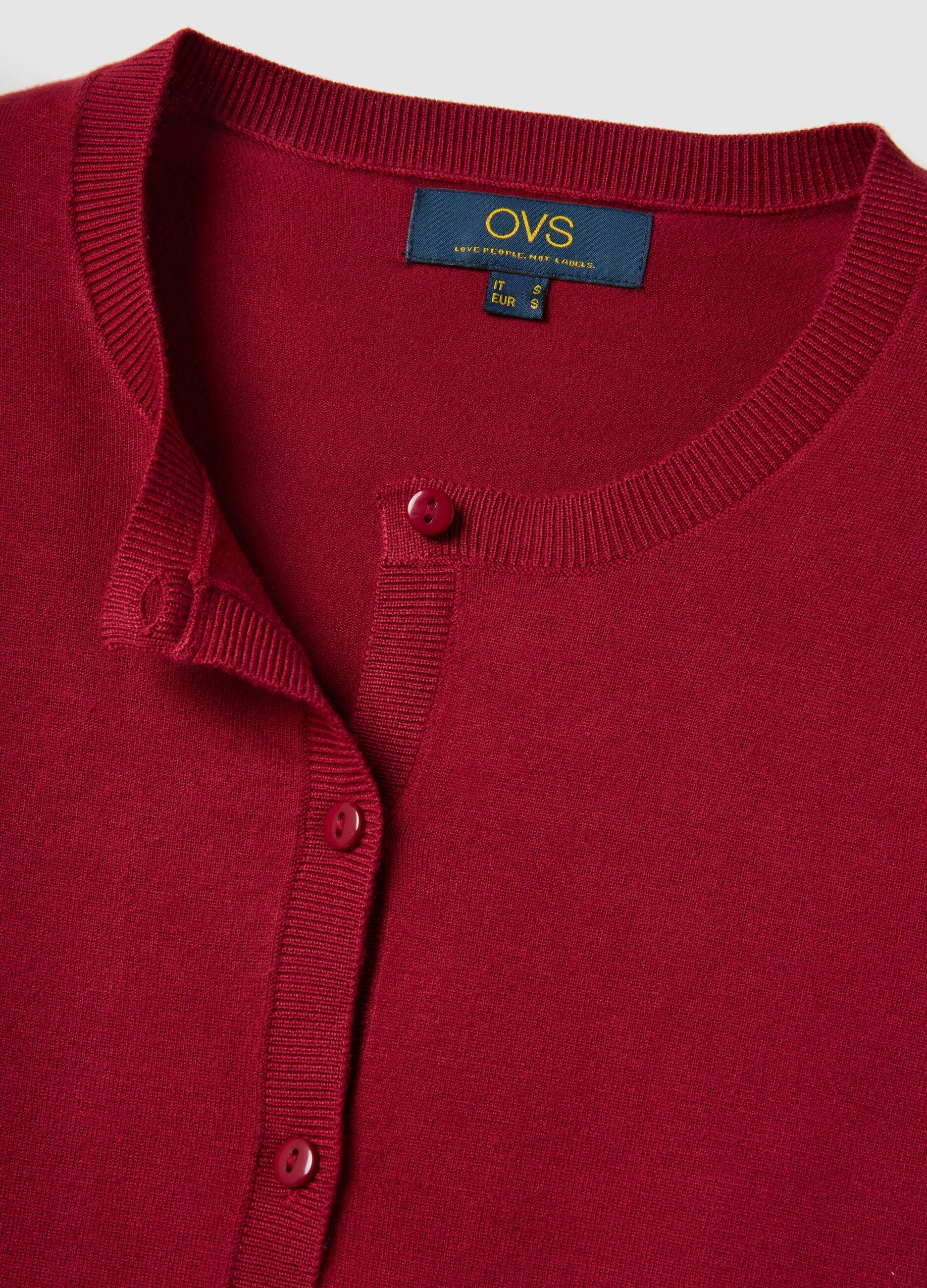 Regular fit red crew neck cardigan