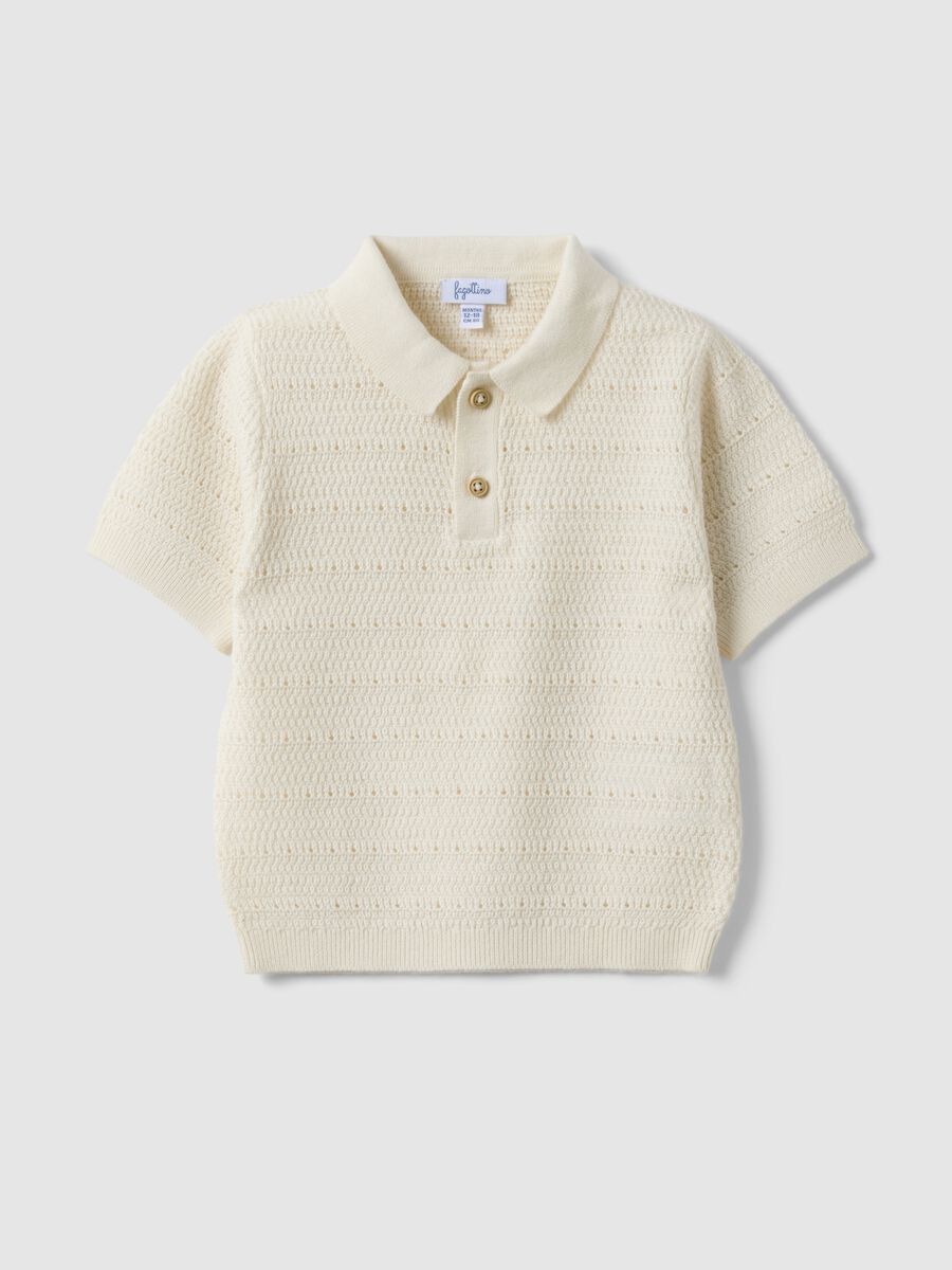 Child's white pure cotton polo regular fit with knitted pattern_0