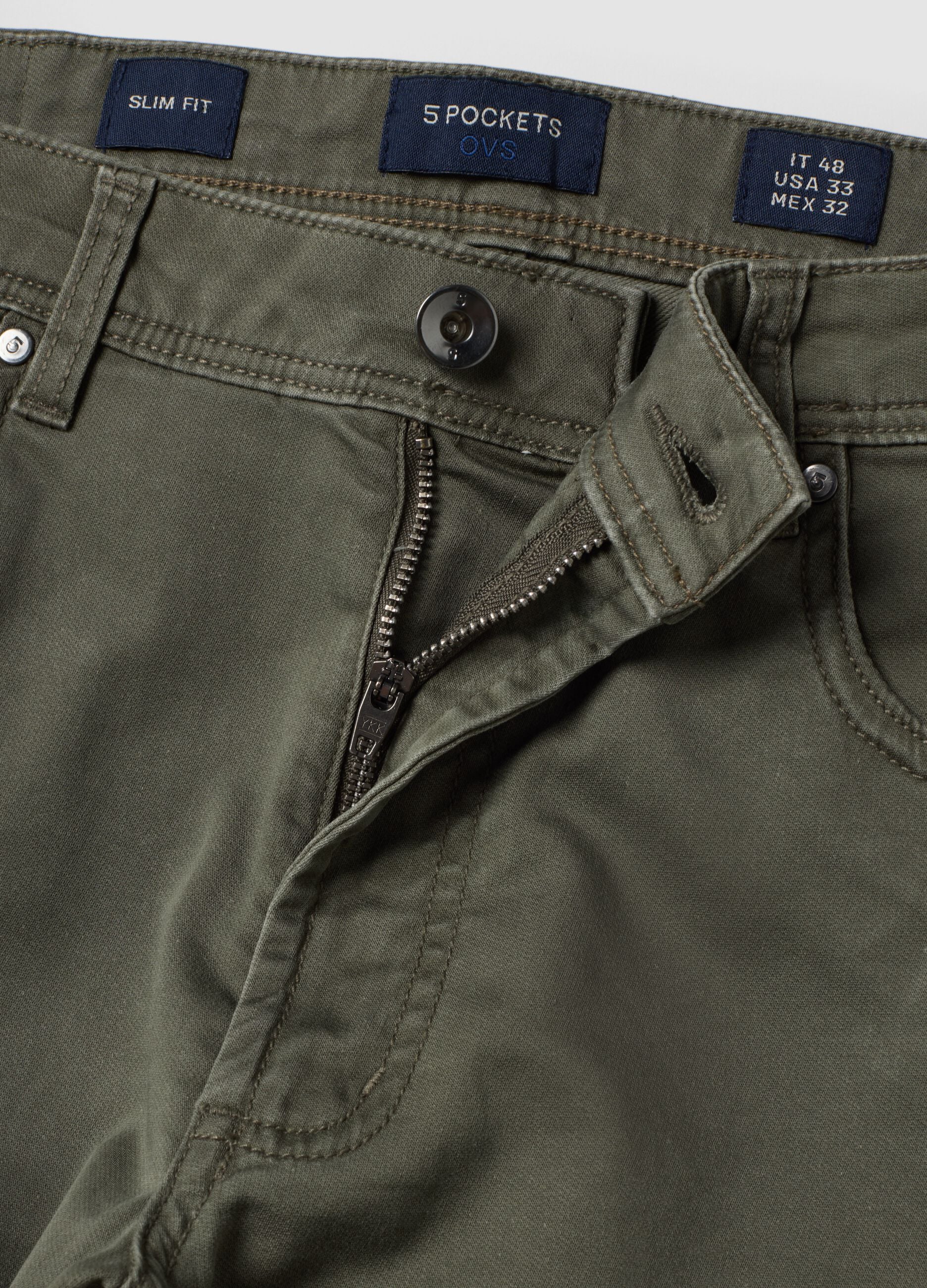 Green slim-fit stretch cotton dobby trousers