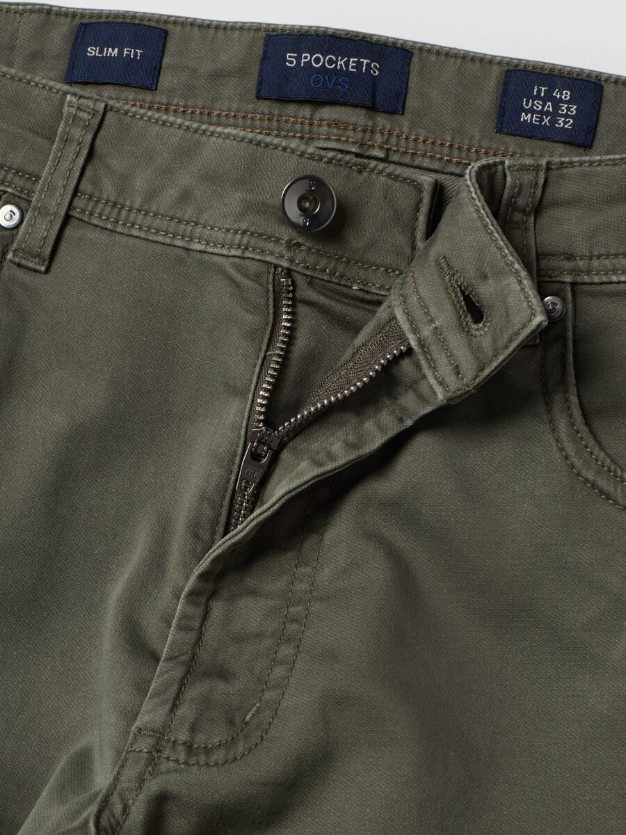 Pantaloni verdi in dobby di cotone elasticizzato slim fit_2