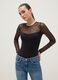 Black slim fit bodysuit with sheer accents_0