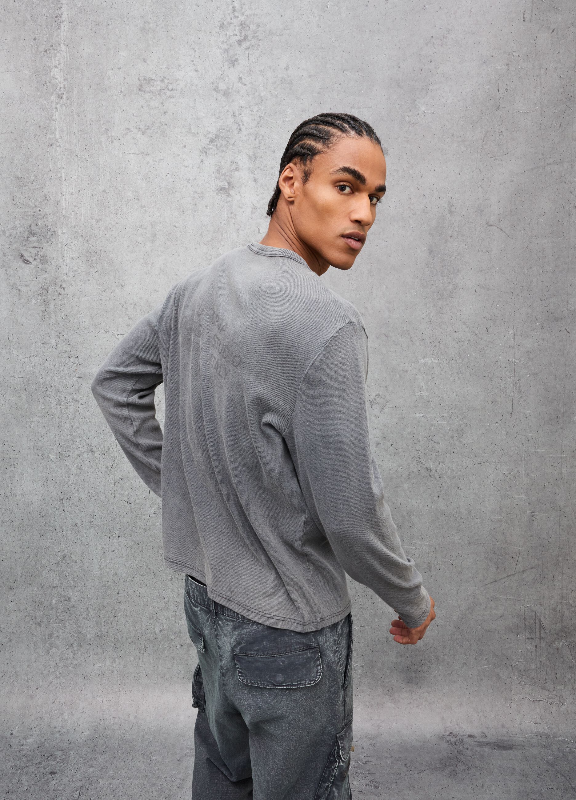 Ribbed Longsleeve T-shirt Washed Grey