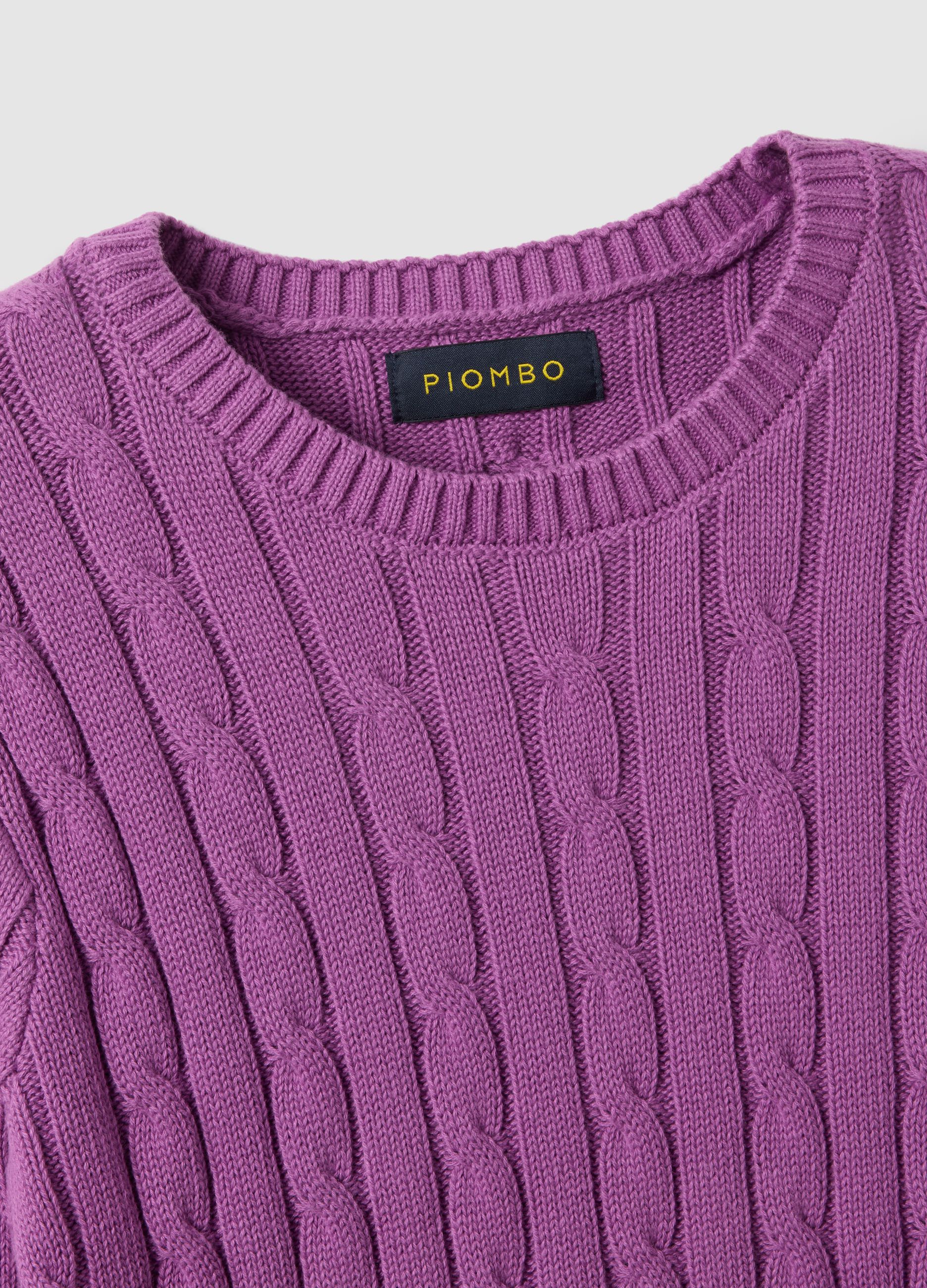 Purple pure cotton regular fit cable knit jumper