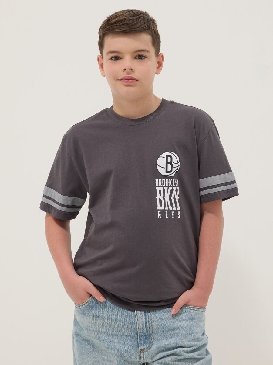 Boy's grey pure cotton t-shirt relaxed fit Brooklyn Nets_0