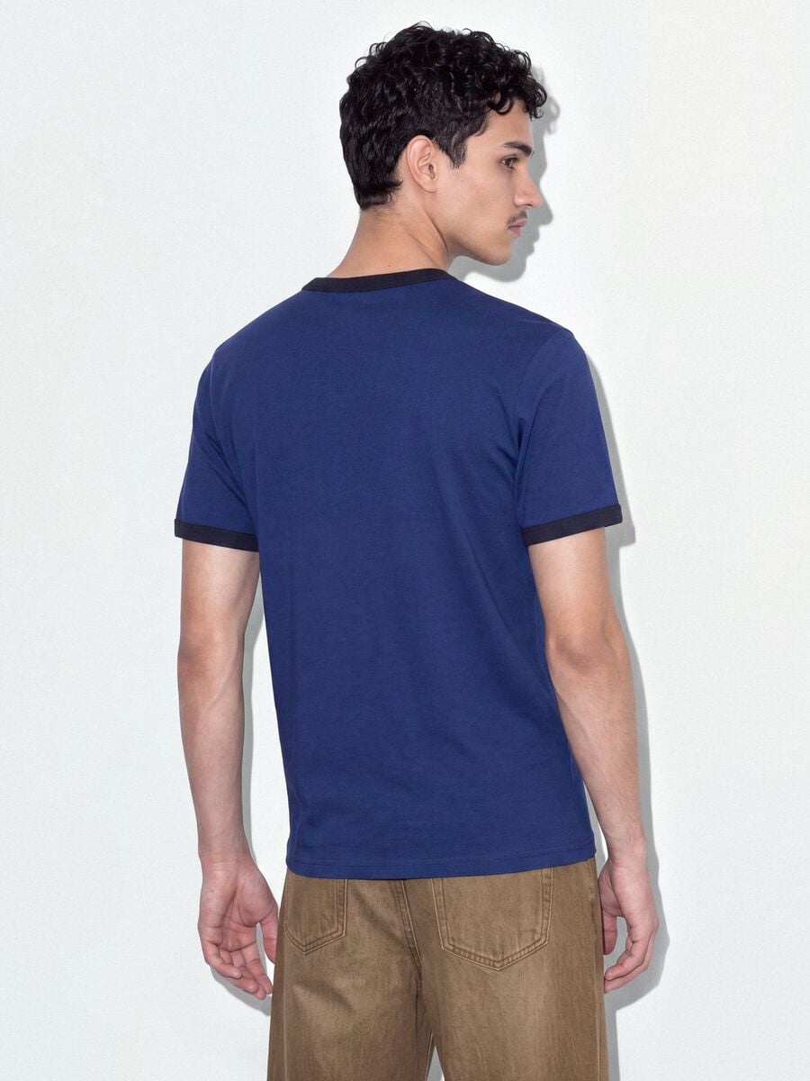 Blue fitted pure cotton T-shirt with contrast trims_3