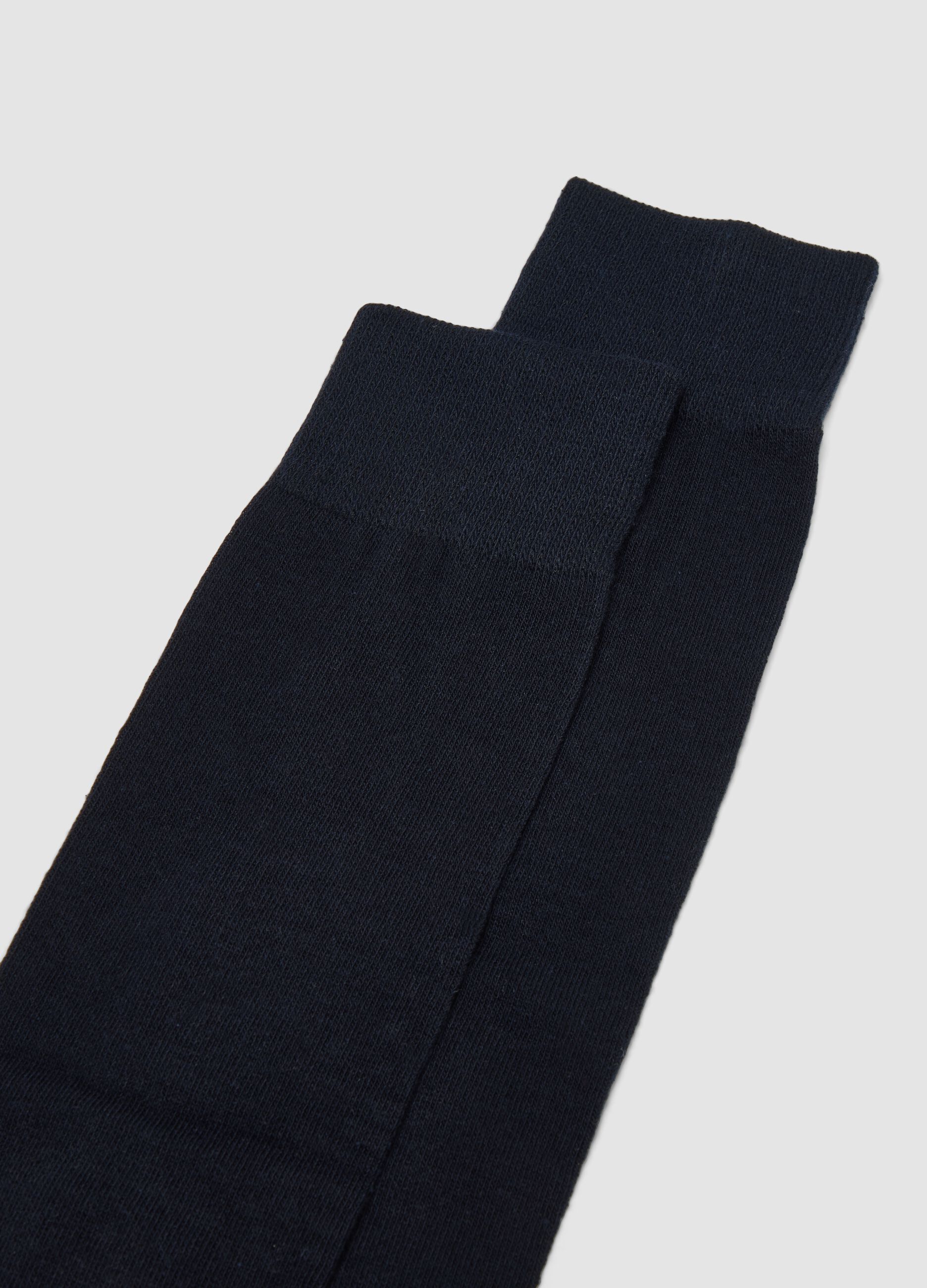 Multipack of five long navy blue socks in stretch organic cotton