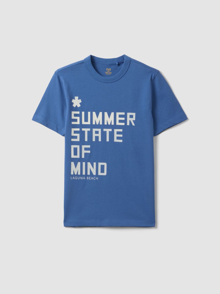 T-shirt in puro cotone blu da ragazzo regular fit con scritta_3