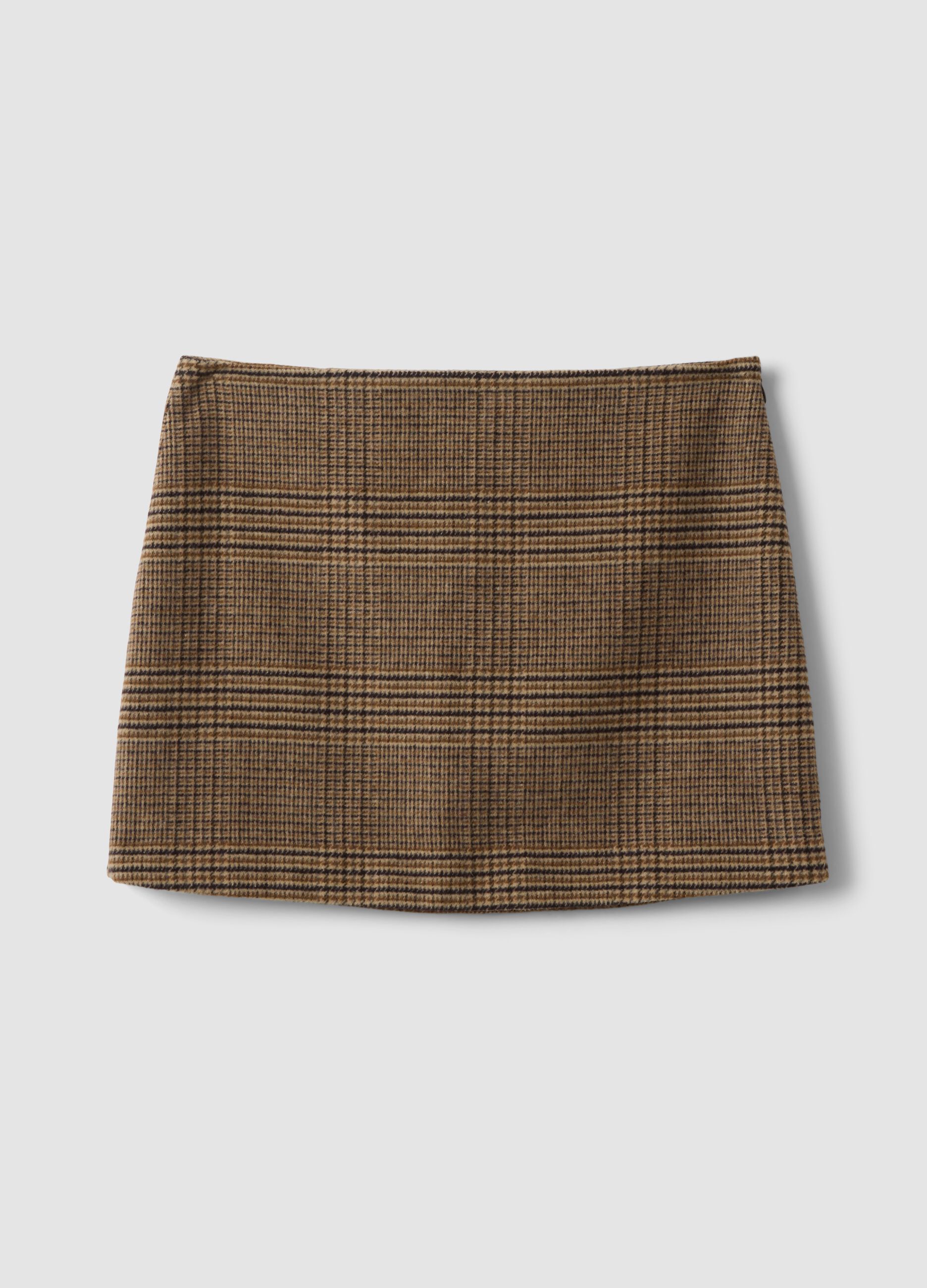 Brown wool-blend check mini skirt