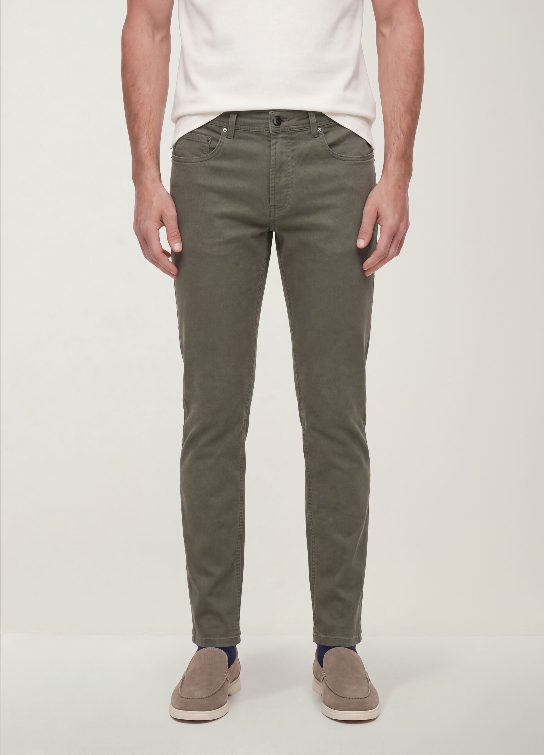 Green slim-fit stretch cotton dobby trousers