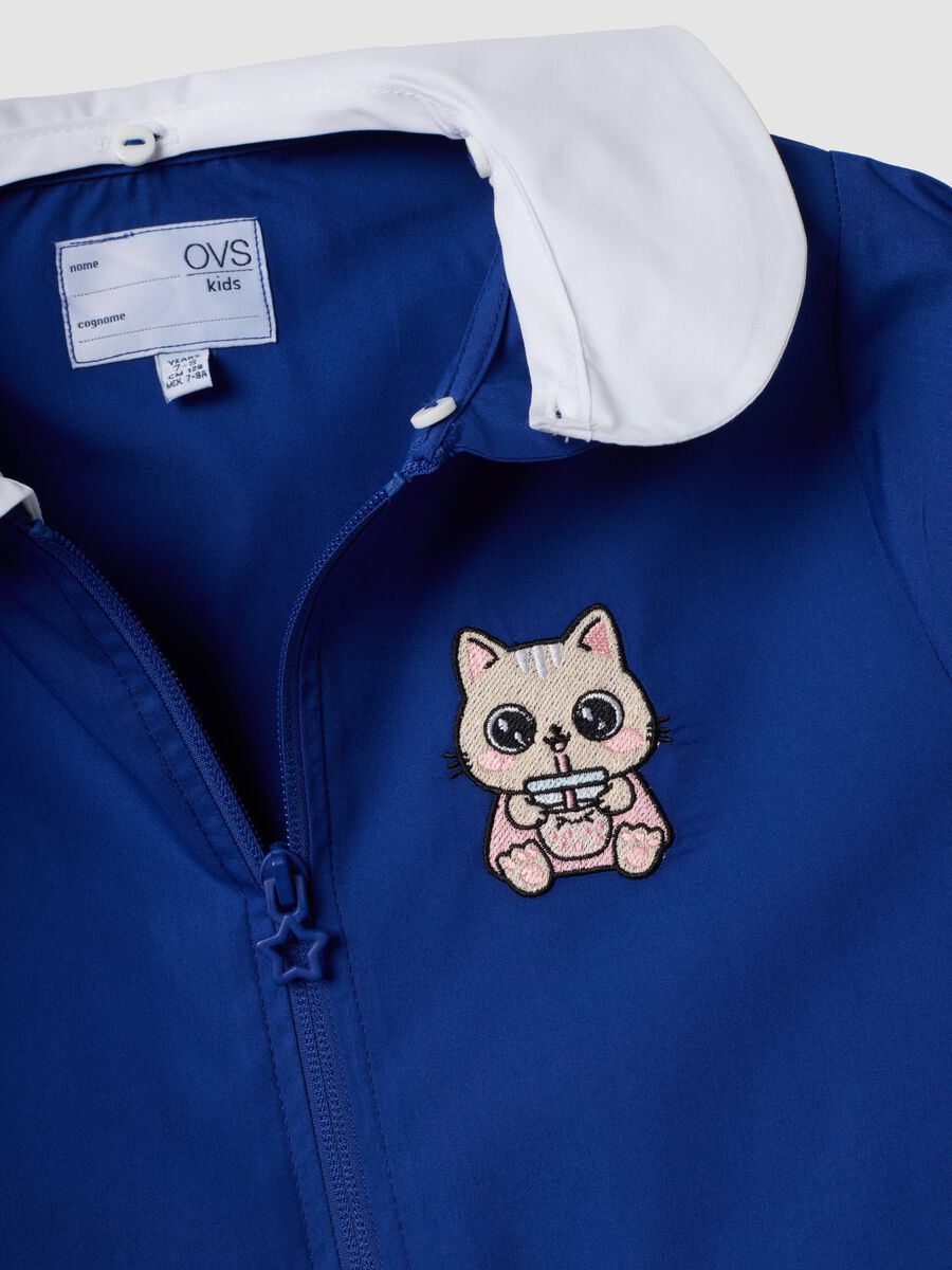 Personalised blue school apron with kitten embroidery_2