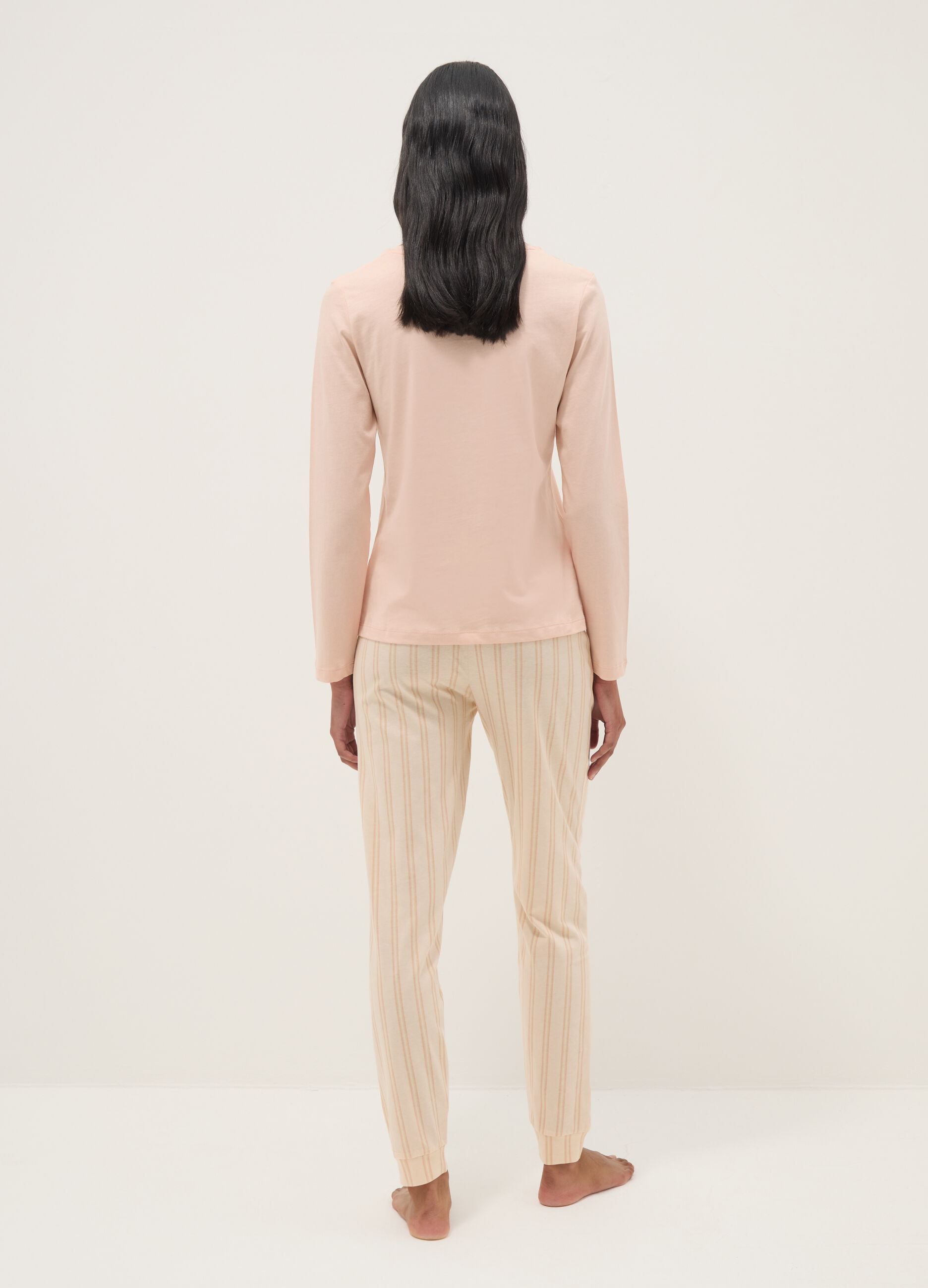Pink pure cotton pyjamas with regular fit and Henley neckline