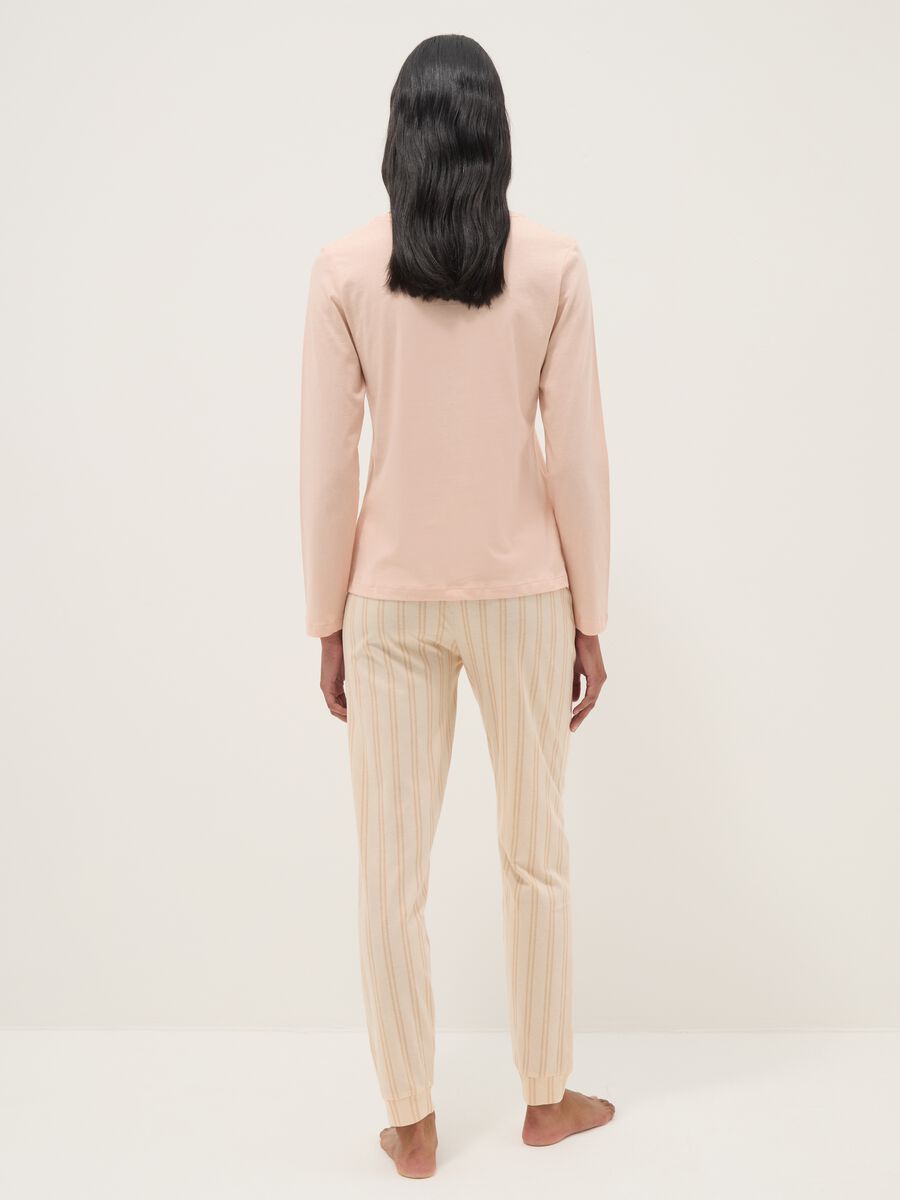 Pigiama in puro cotone rosa regular fit con scollo serafino_2