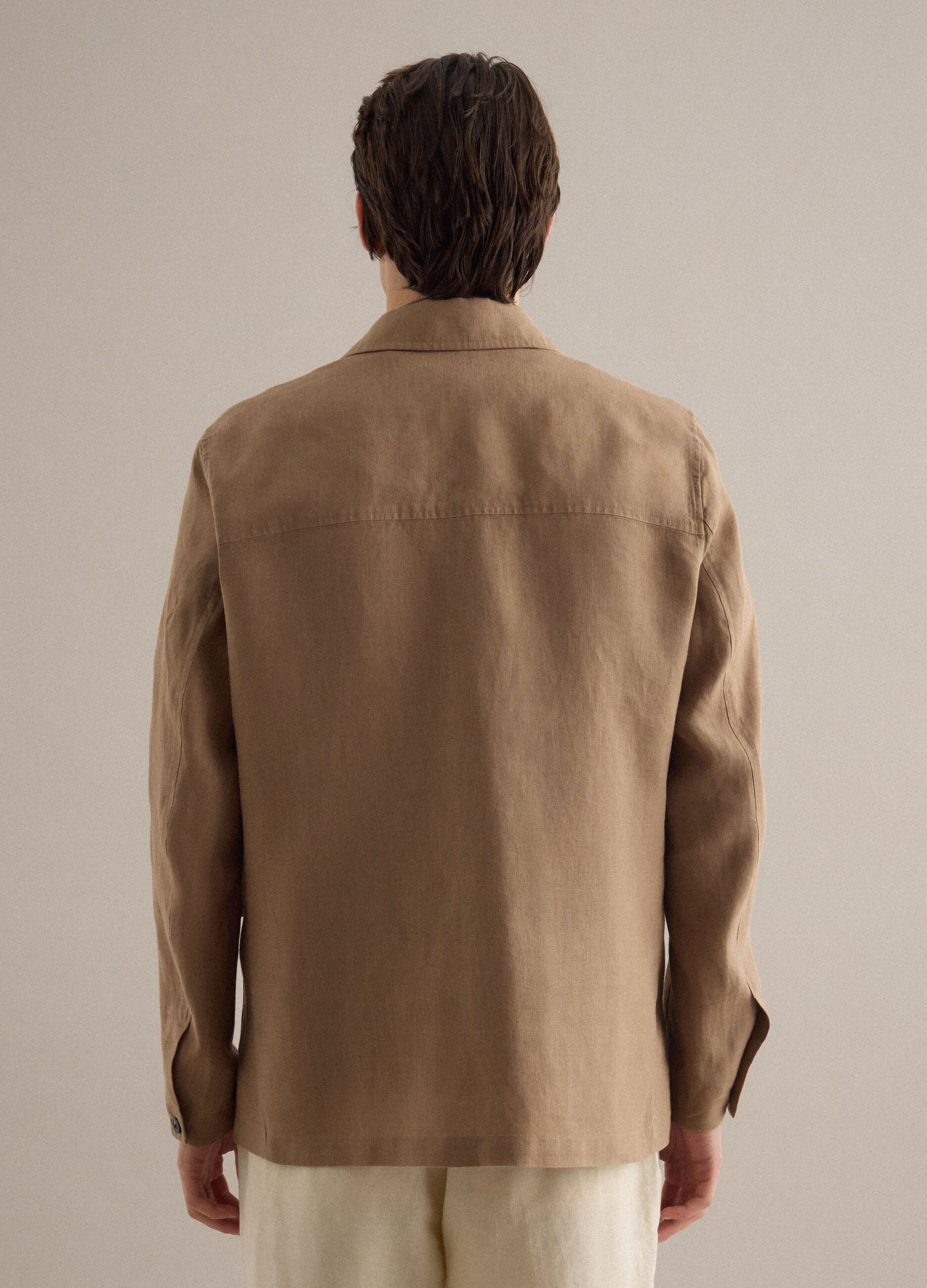 Brown pure linen blazer regular fit