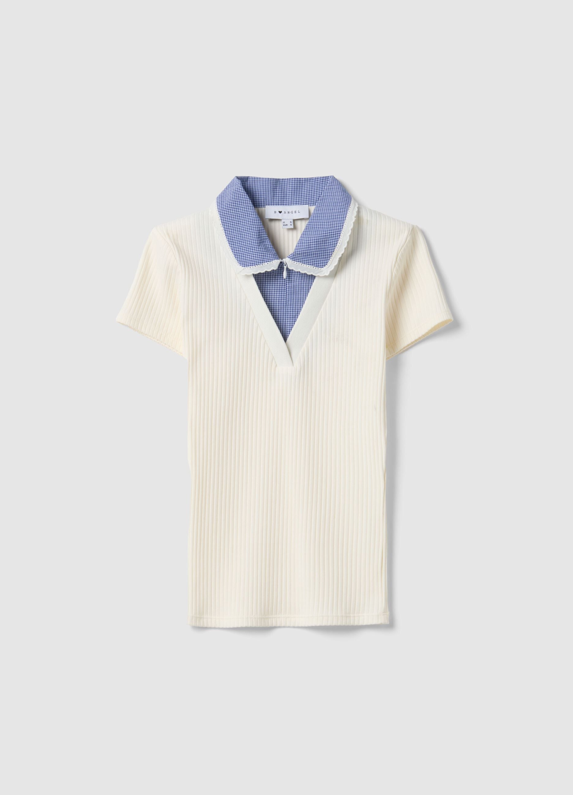 Multicolour stretch cotton polo regular fit deep V