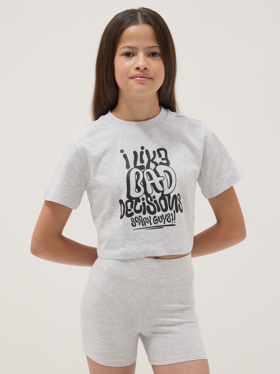 Grey cotton-blend set with T-shirt and shorts_2