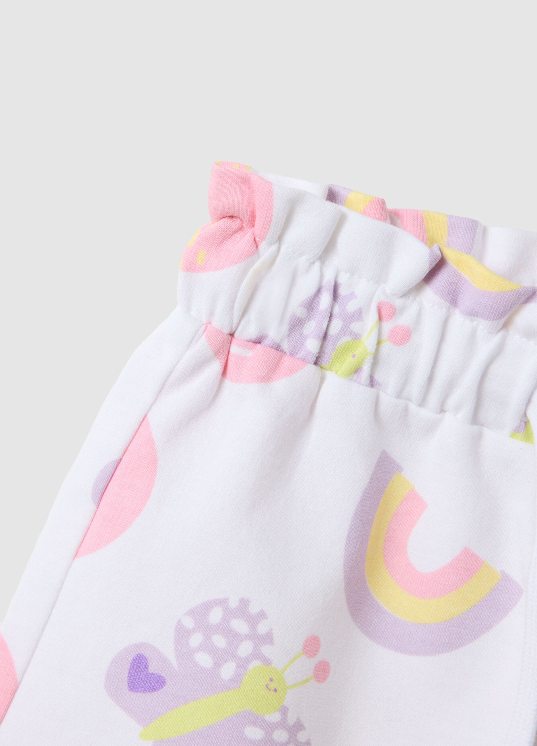 Girls' Regular Fit White Cotton Shorts with Prints