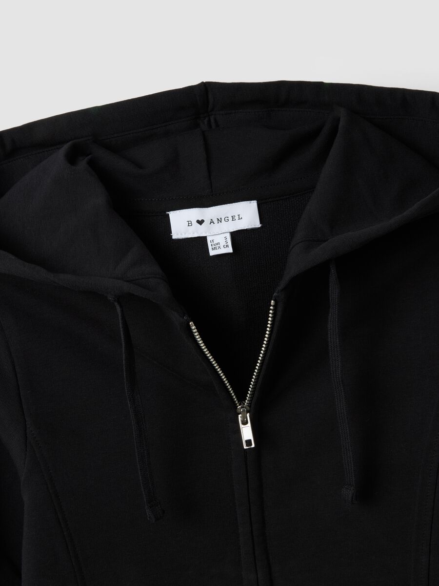 Felpa full zip nera in puro cotone con cappuccio fitted_1