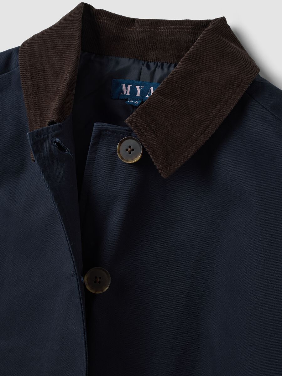 Blue pure cotton jacket with contrasting collar, regular fit_1