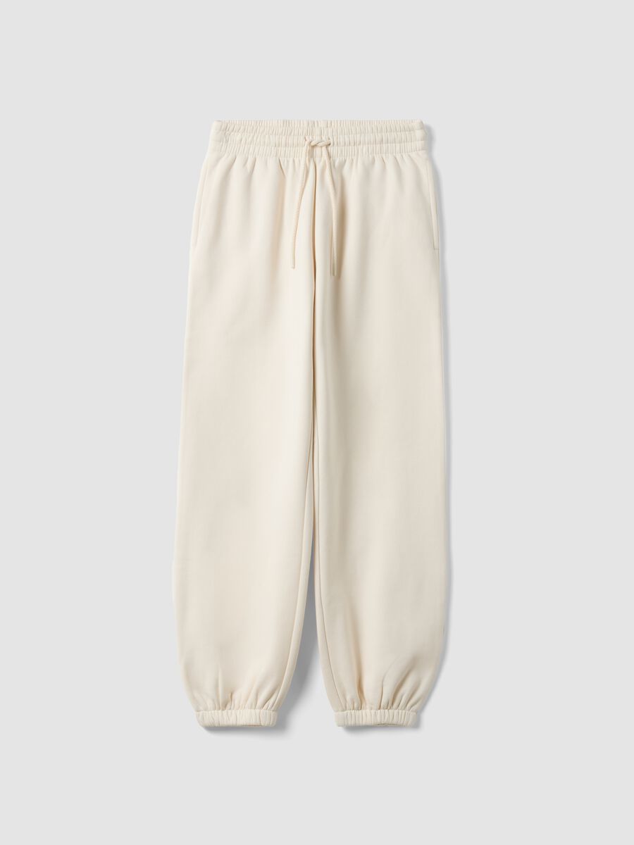 White cotton-blend joggers with elasticated waistband, regular fit_4