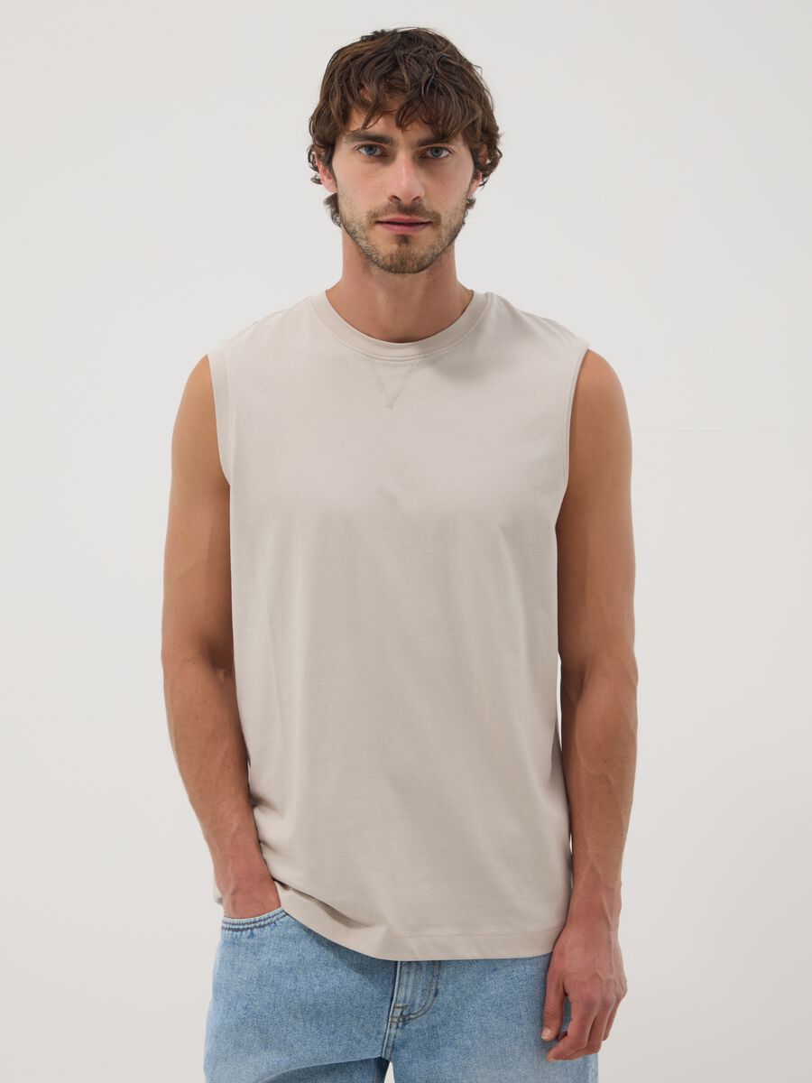 Grey crew-neck pure cotton vest, relaxed fit_0