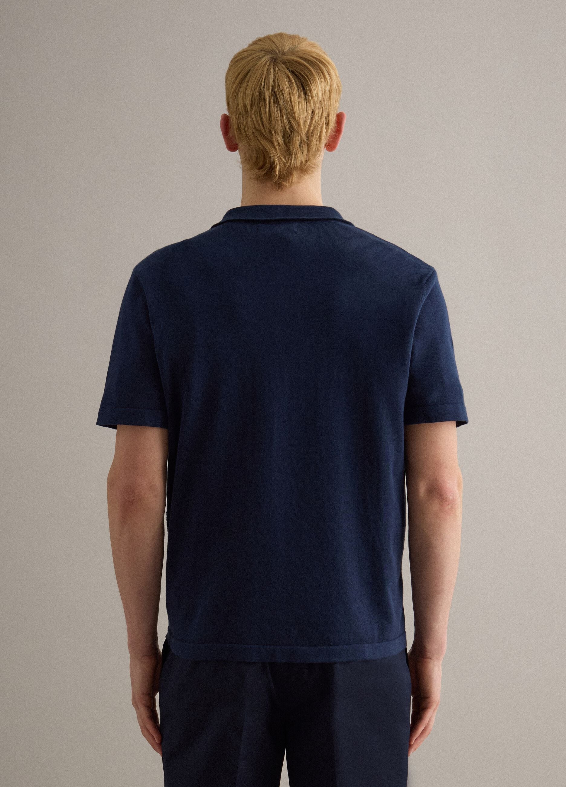 Blue pure cotton polo with buttons, regular fit