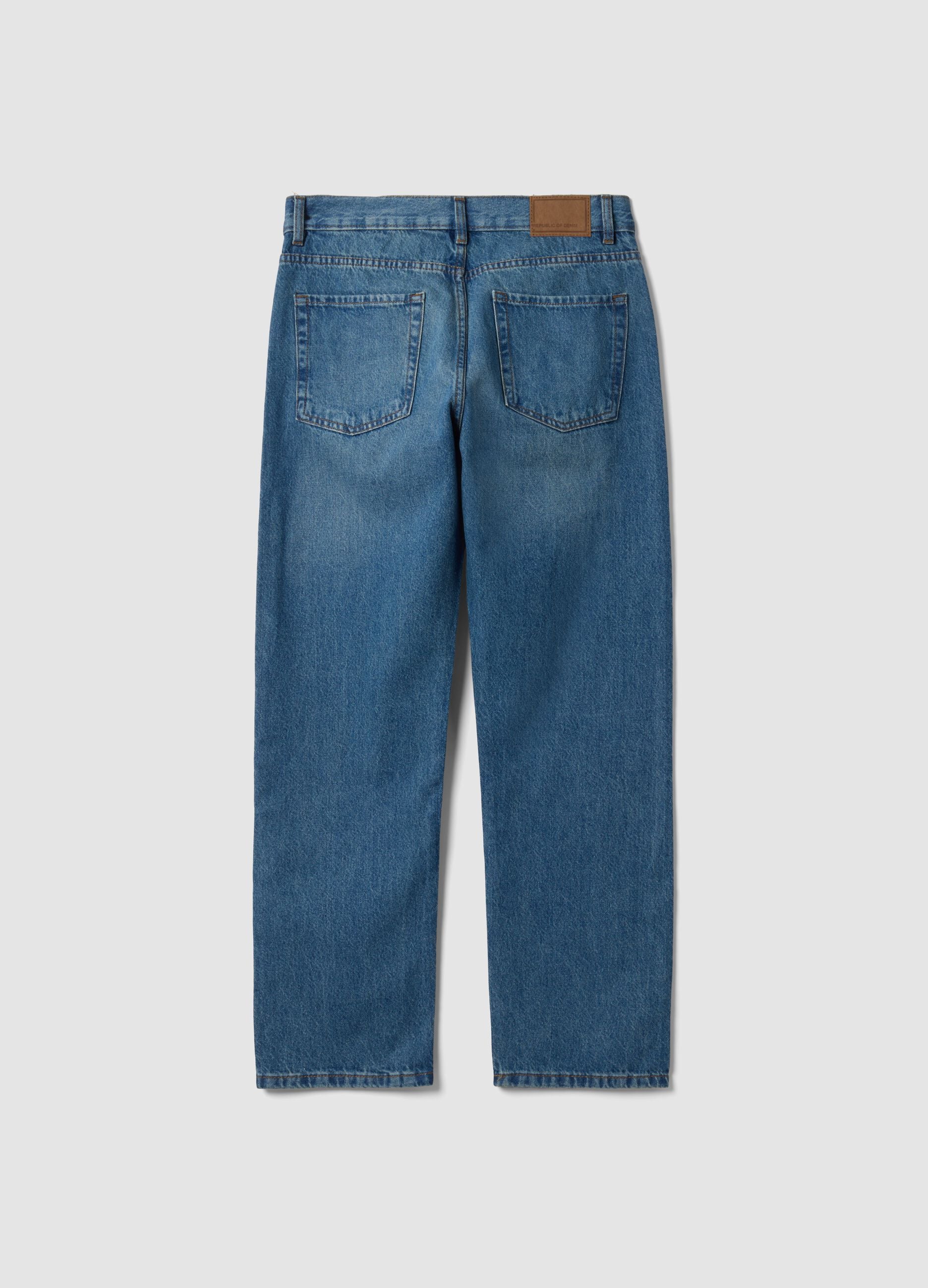 Light blue pure cotton straight-fit denim jeans
