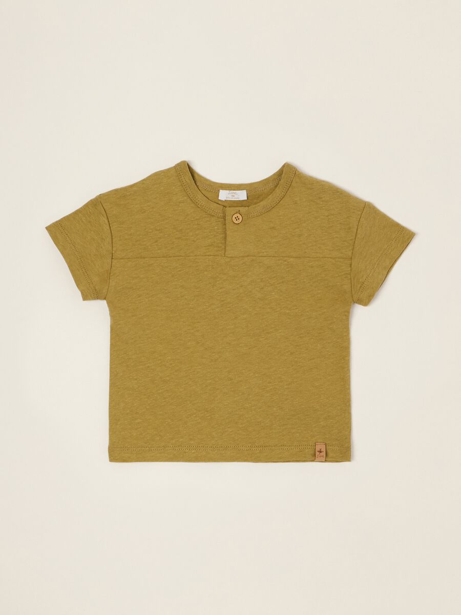 T-shirt verde in misto lino e cotone da neonato regular fit_0